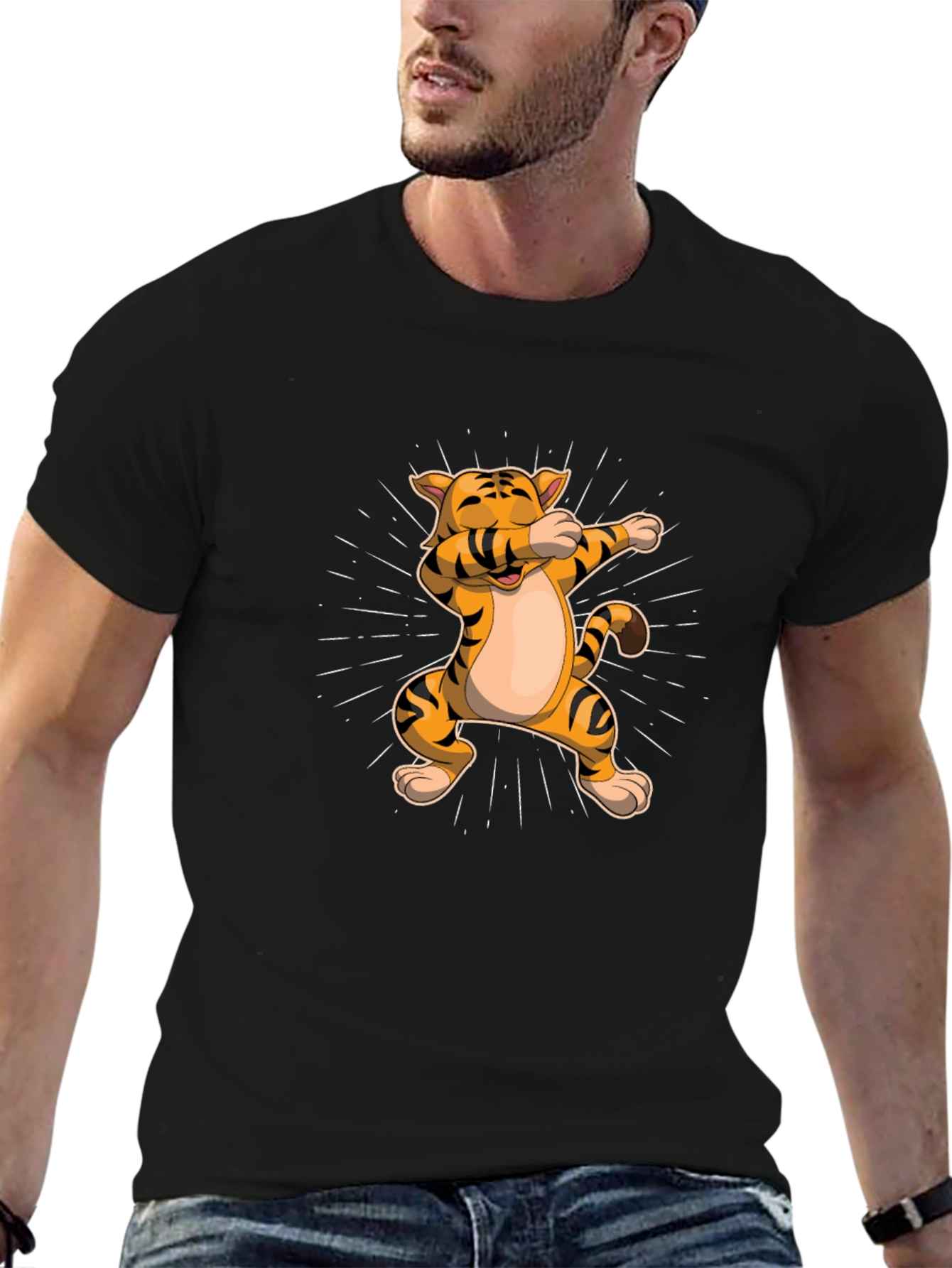 Dabbing Tiger Graphic Tee - Trendy Black T-Shirt