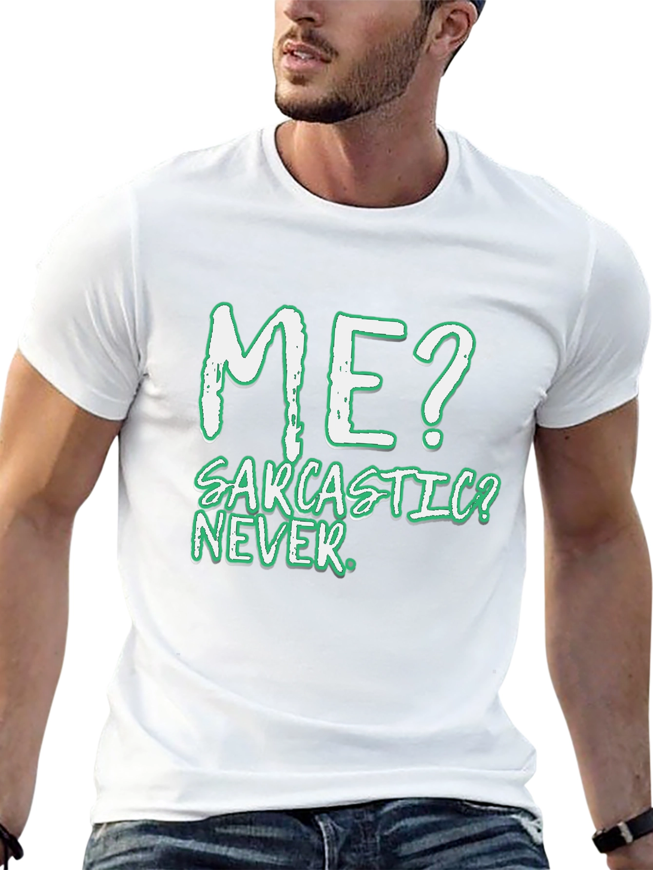 Sarcastic? Never! Mens Black T-Shirt
