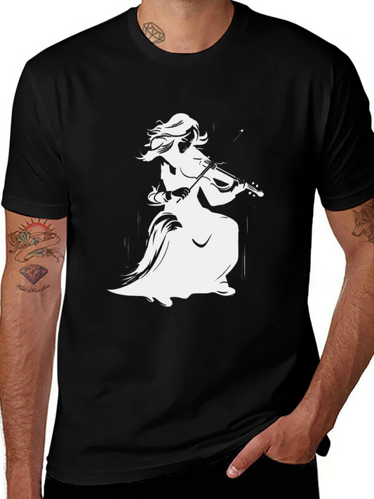 Black T-Shirt with Fiddler Graphic Print