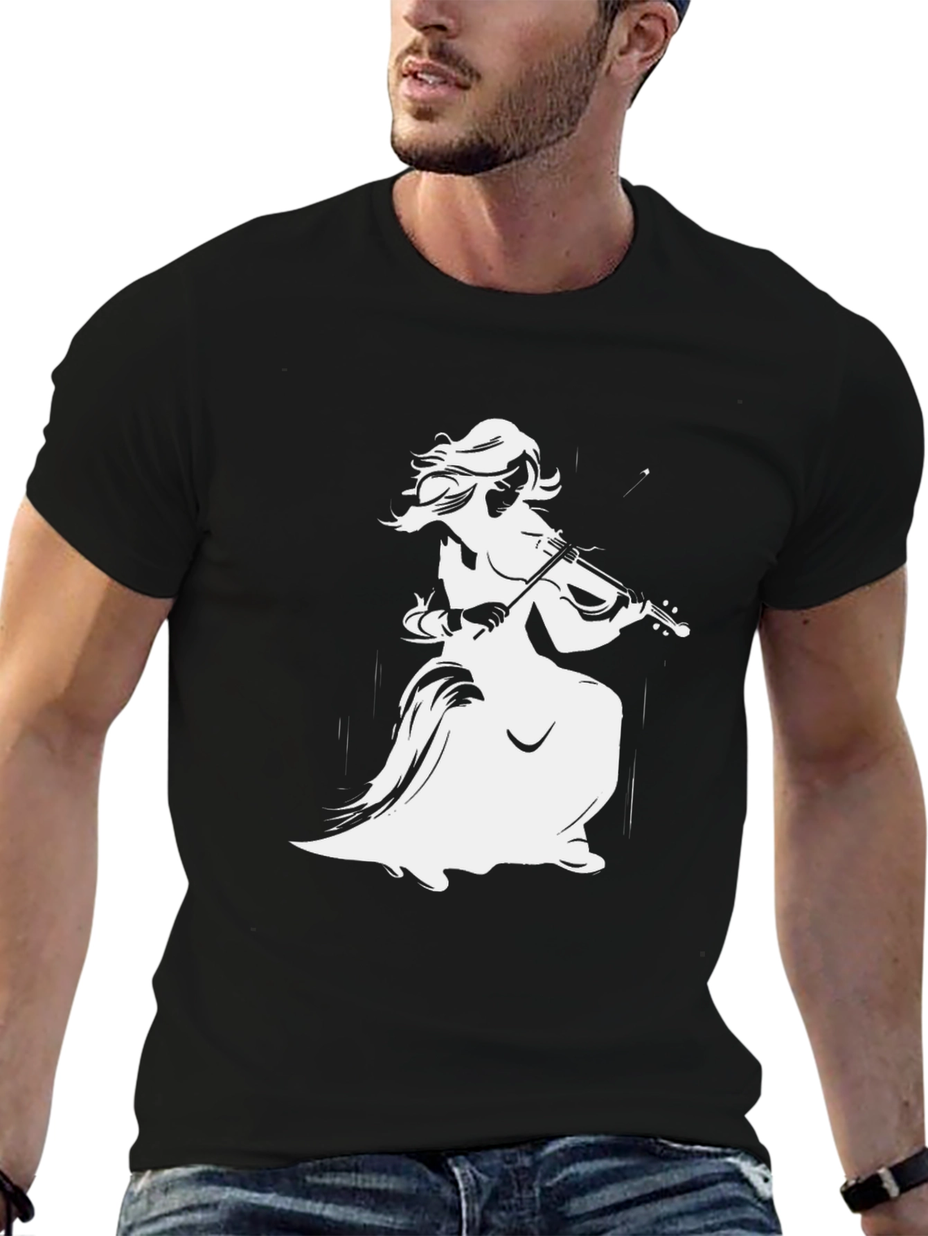Black T-Shirt with Fiddler Graphic Print