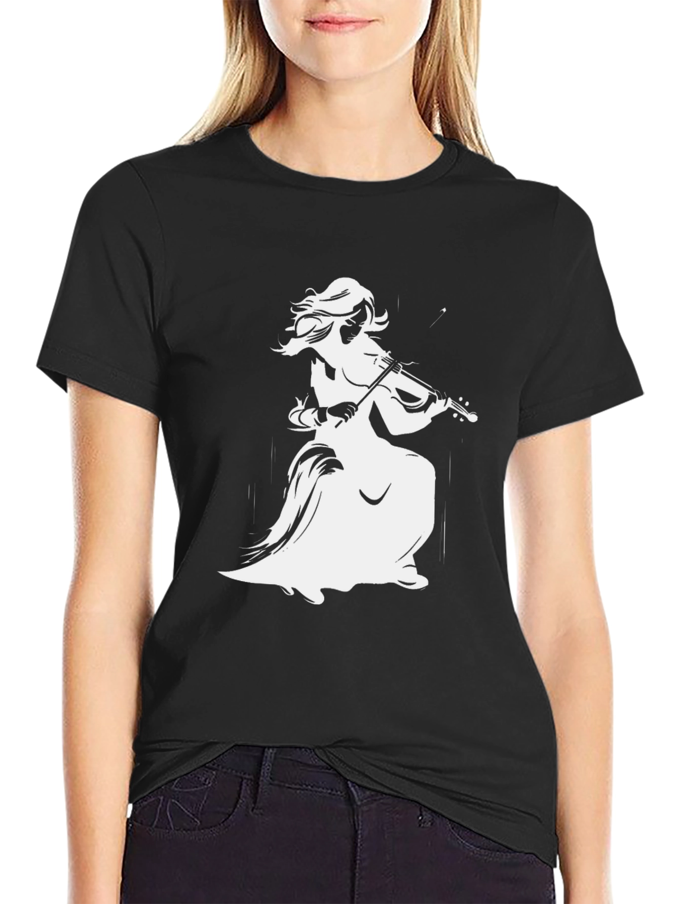 Black T-Shirt with Fiddler Graphic Print