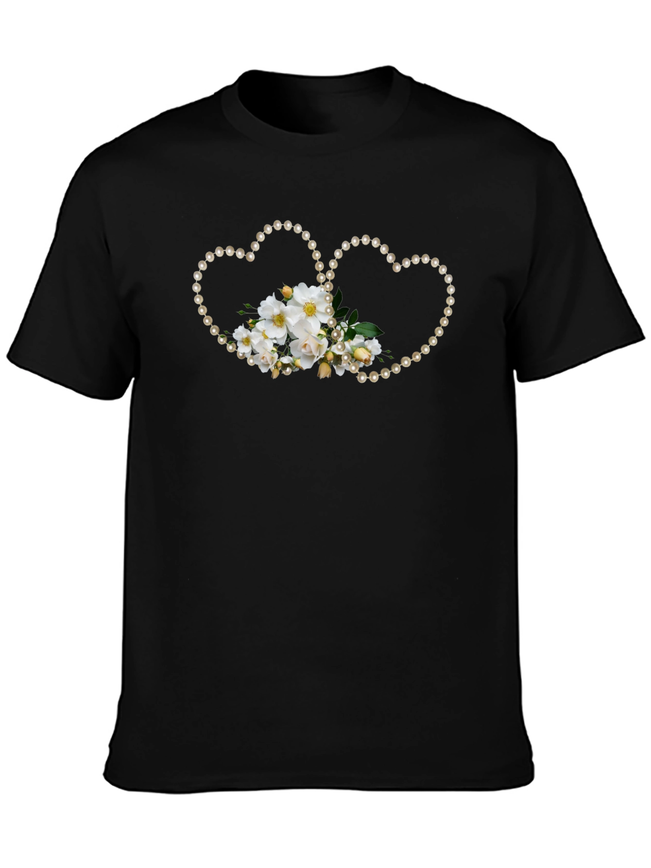 Floral Heart Pearl T-Shirt - Black