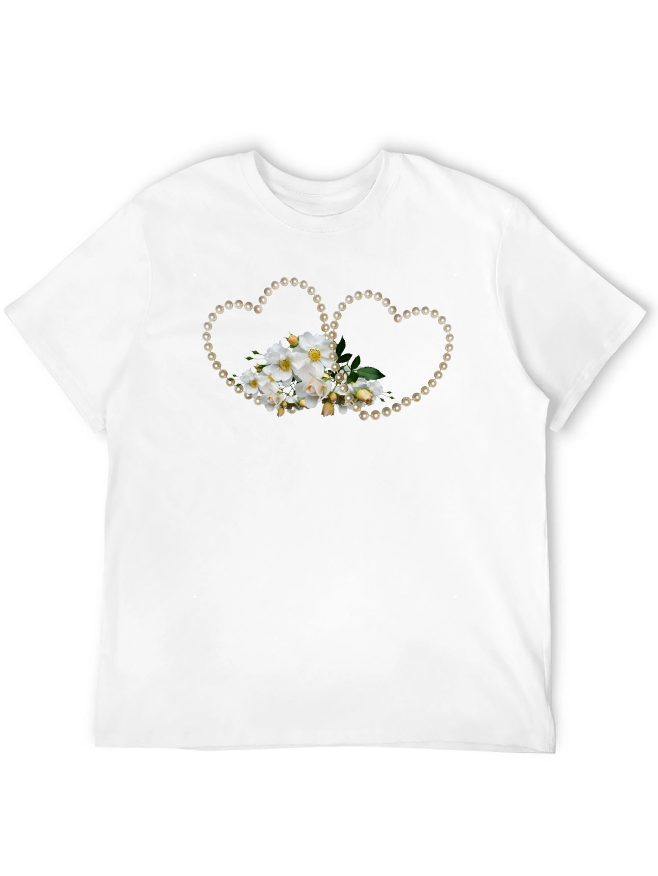 Floral Heart Pearl T-Shirt - Black