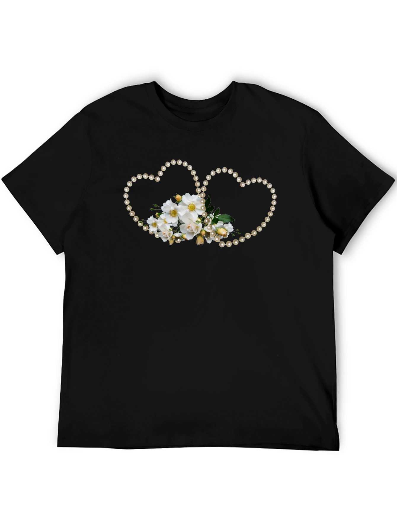 Floral Heart Pearl T-Shirt - Black