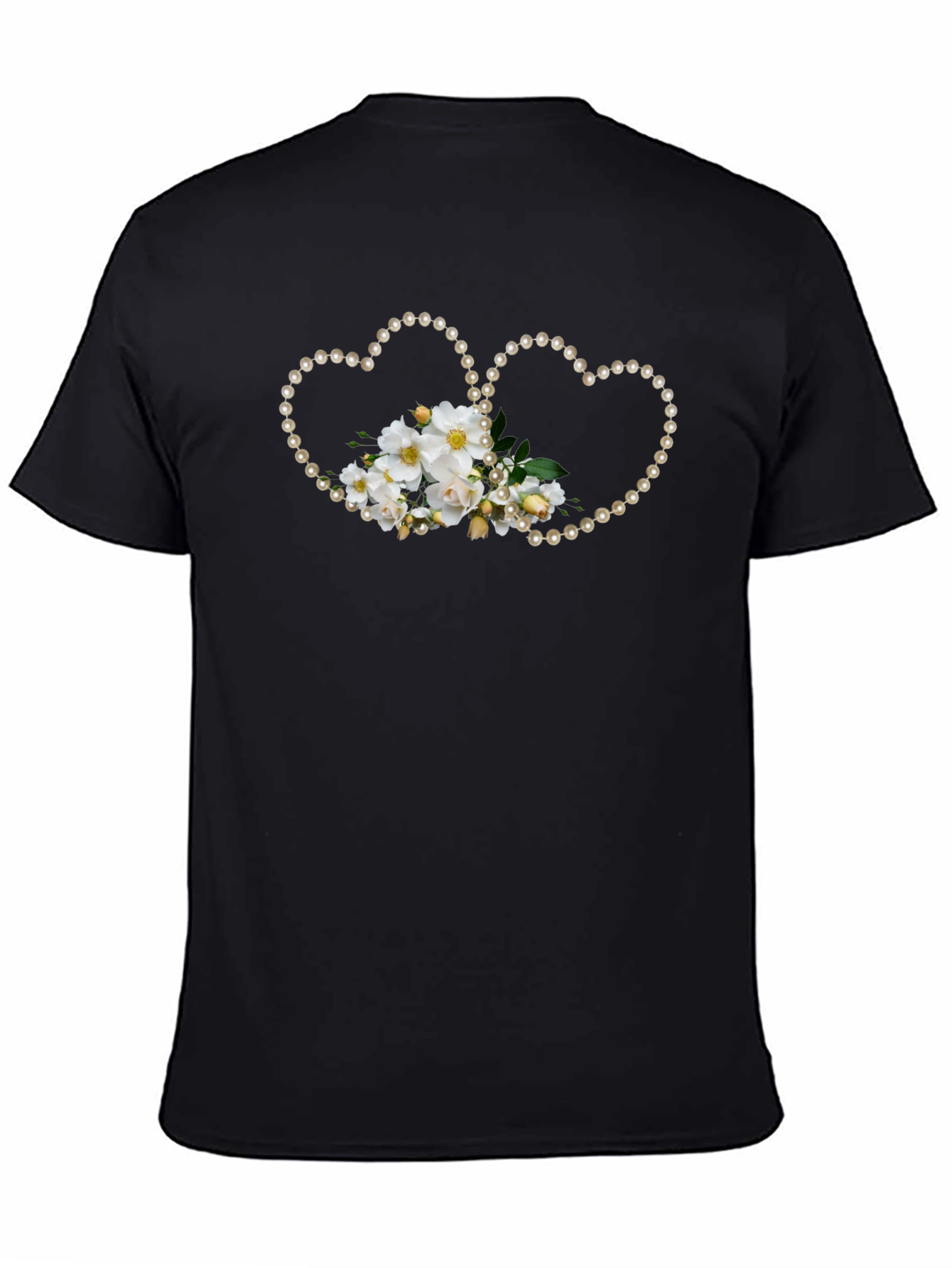 Floral Heart Pearl T-Shirt - Black