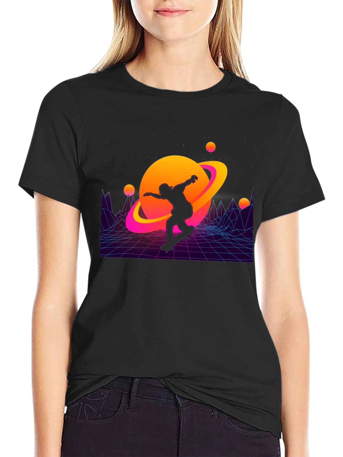 Retro Skater Planet Graphic T-Shirt