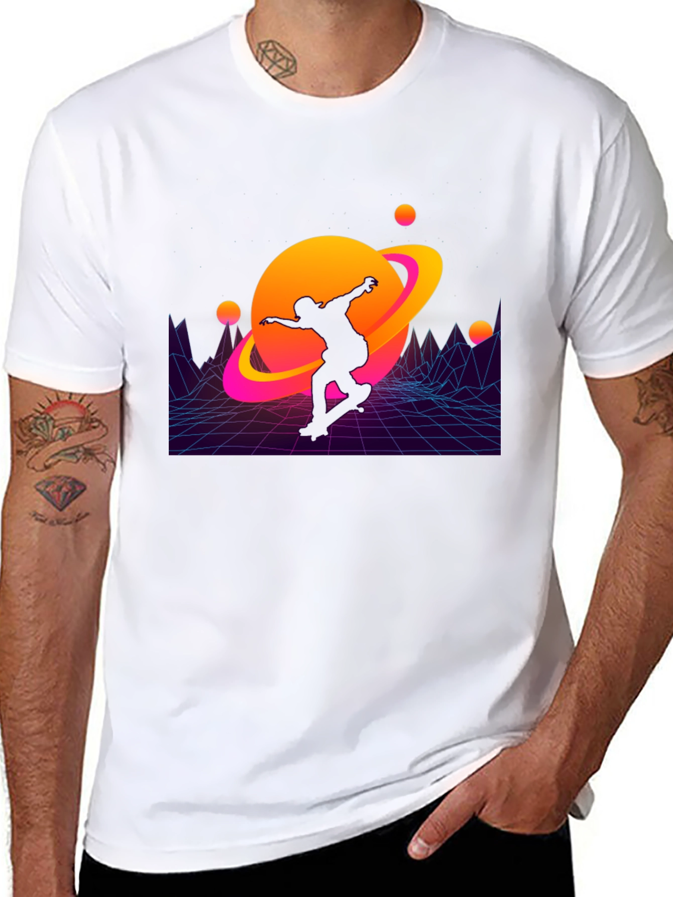 Retro Skater Planet Graphic T-Shirt
