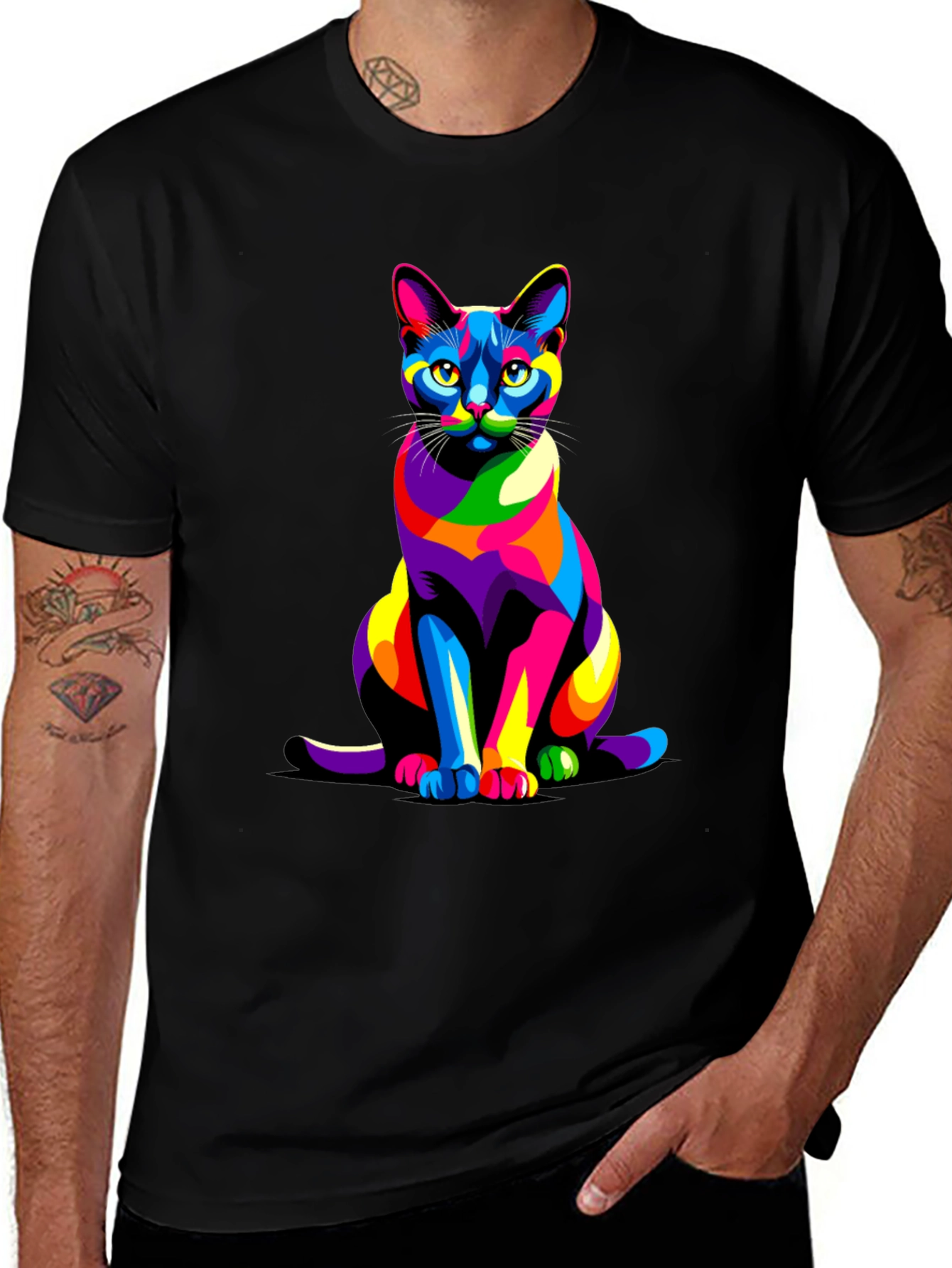Colorful Cat Graphic T-Shirt