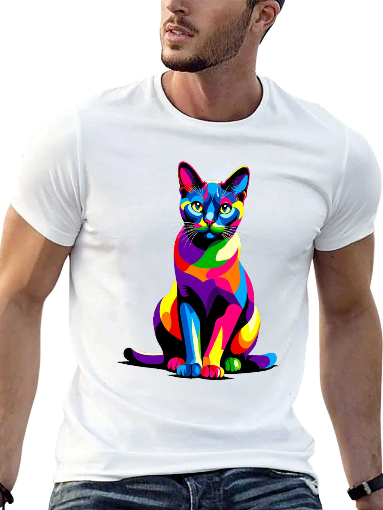 Colorful Cat Graphic T-Shirt