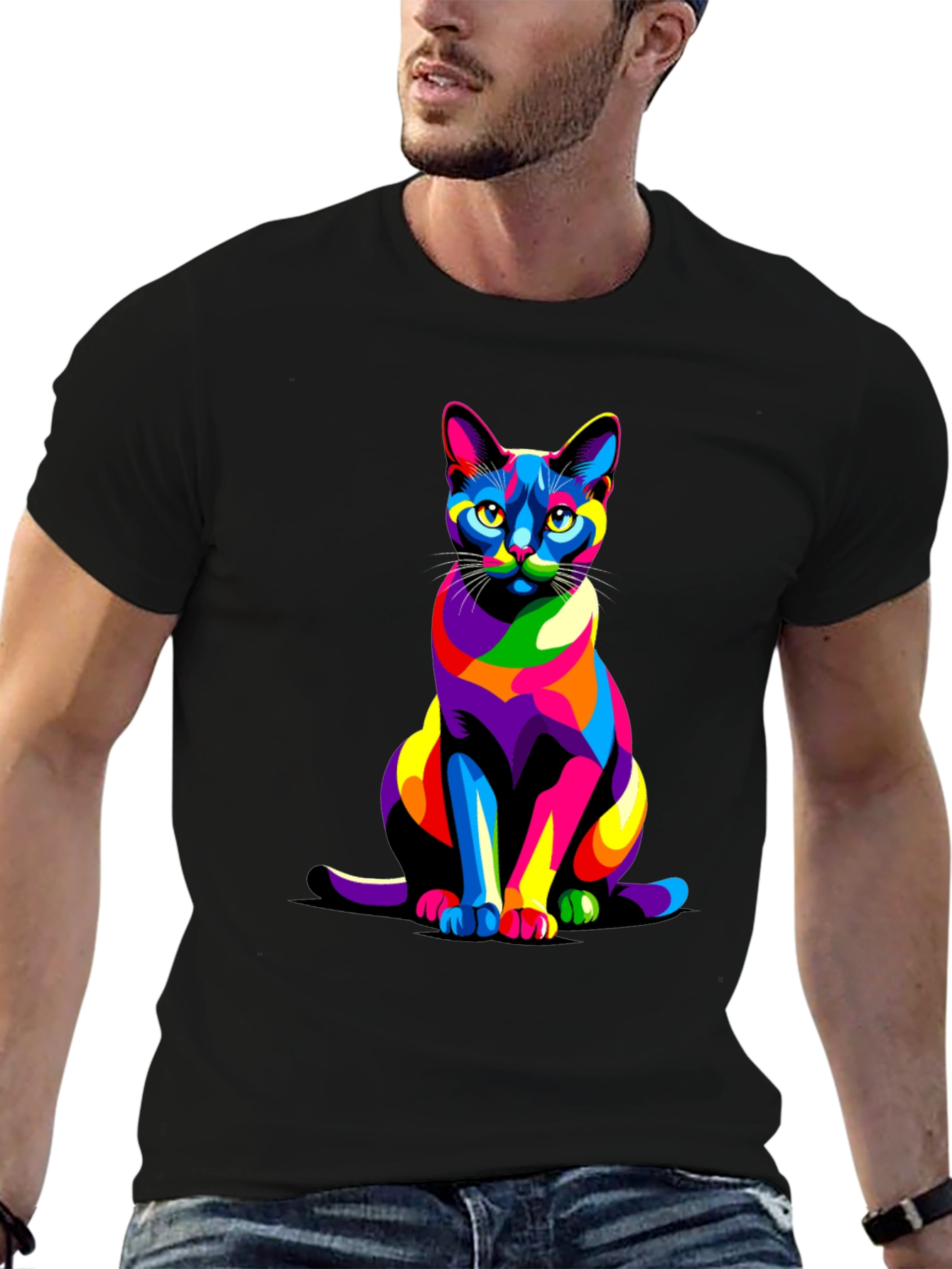 Colorful Cat Graphic T-Shirt