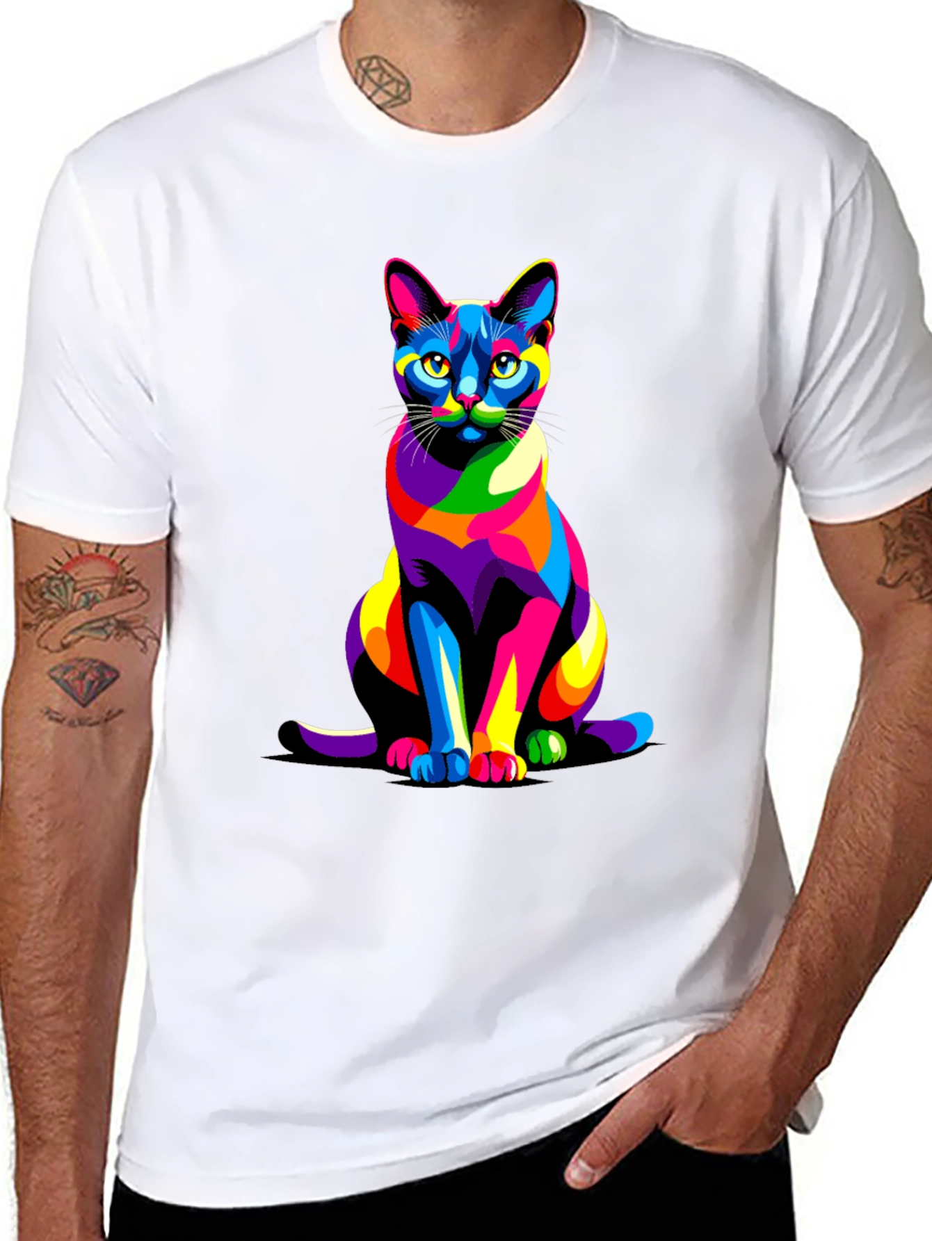 Colorful Cat Graphic T-Shirt