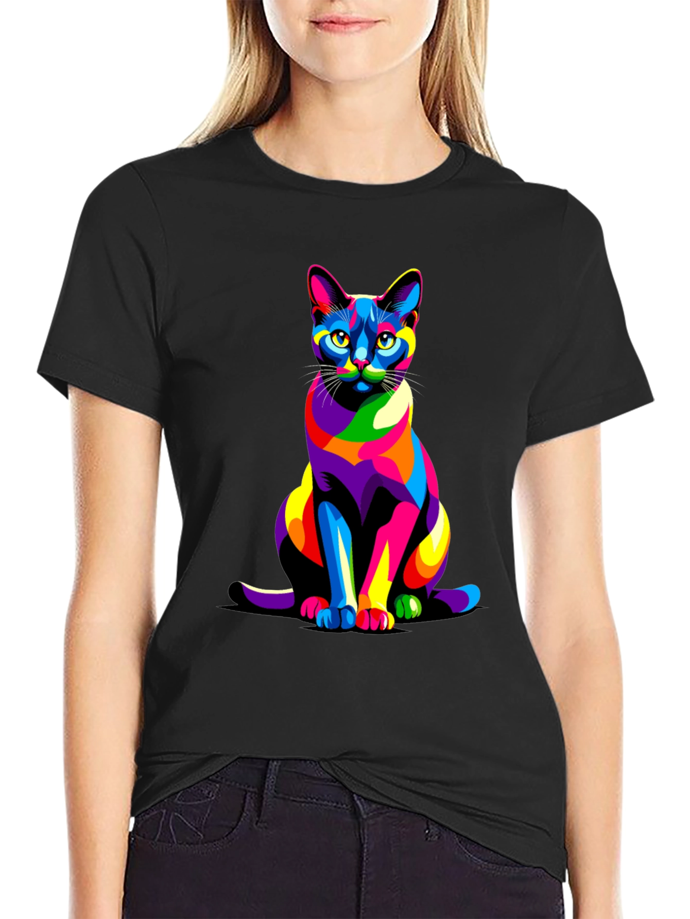 Colorful Cat Graphic T-Shirt