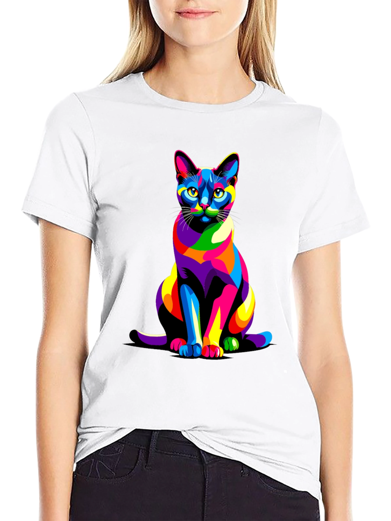Colorful Cat Graphic T-Shirt