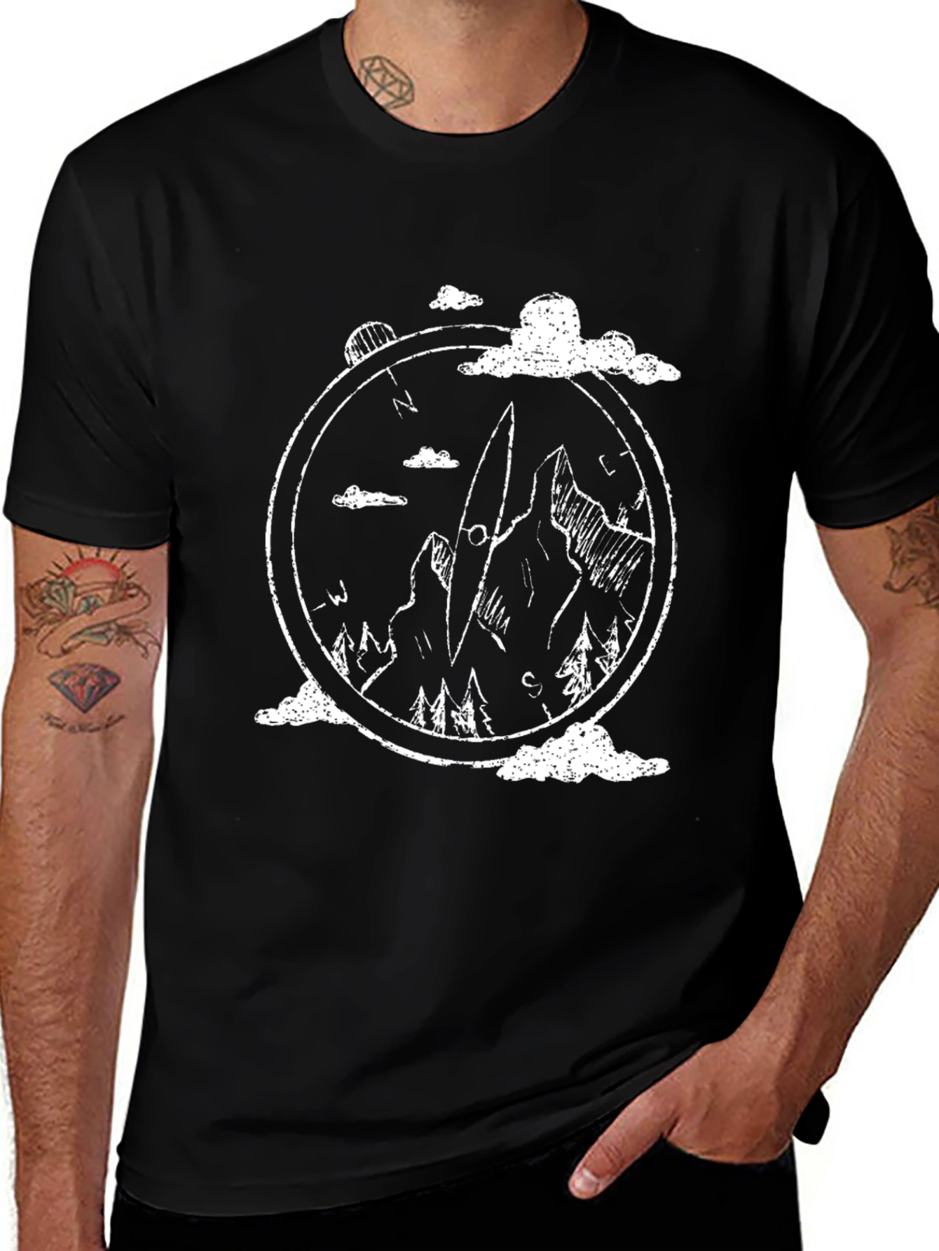 Mountain Compass Graphic Tee - Black