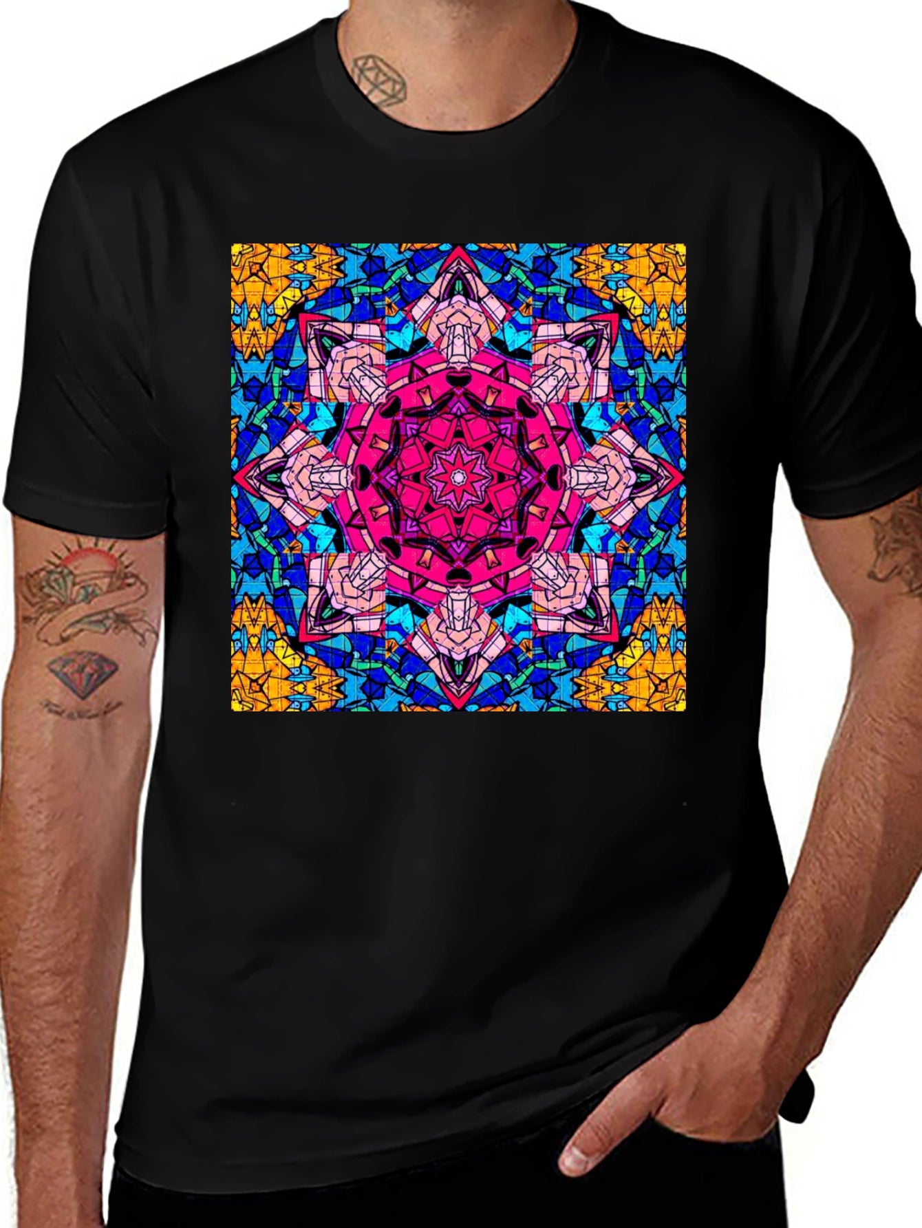 Geometric Mandala Print Black T-Shirt