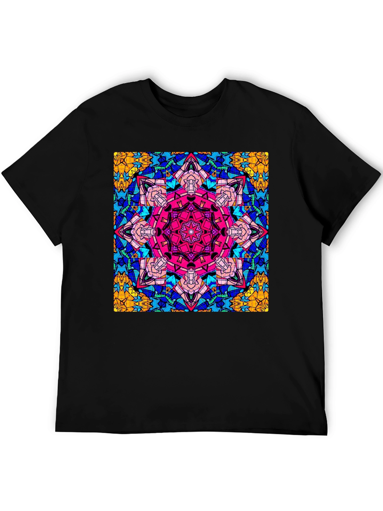 Geometric Mandala Print Black T-Shirt