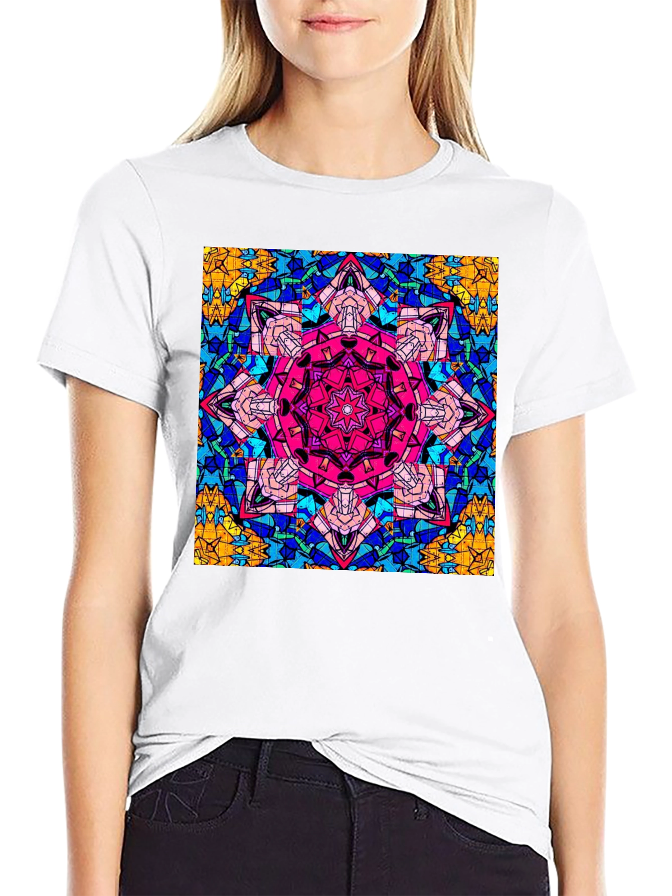 Geometric Mandala Print Black T-Shirt