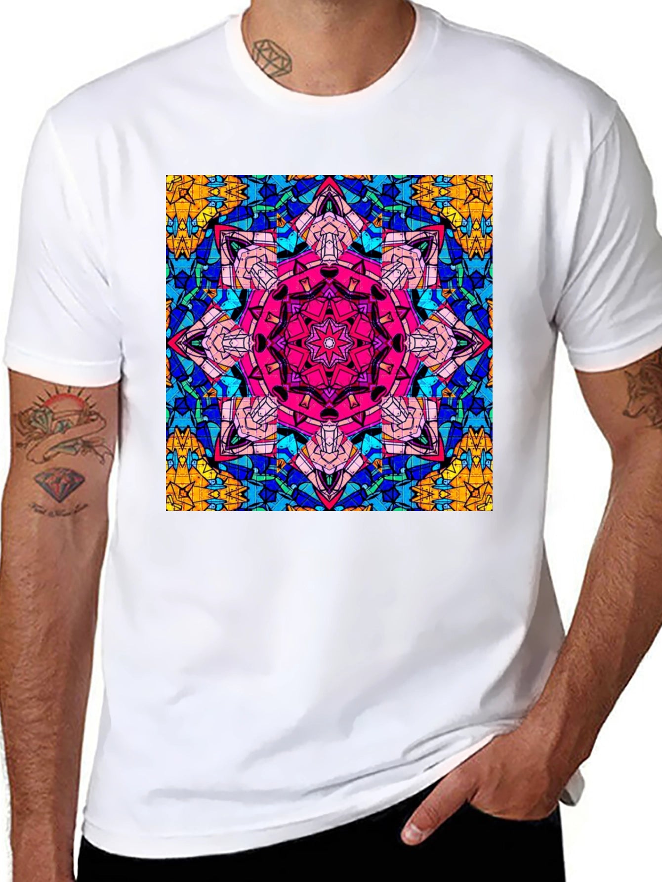 Geometric Mandala Print Black T-Shirt