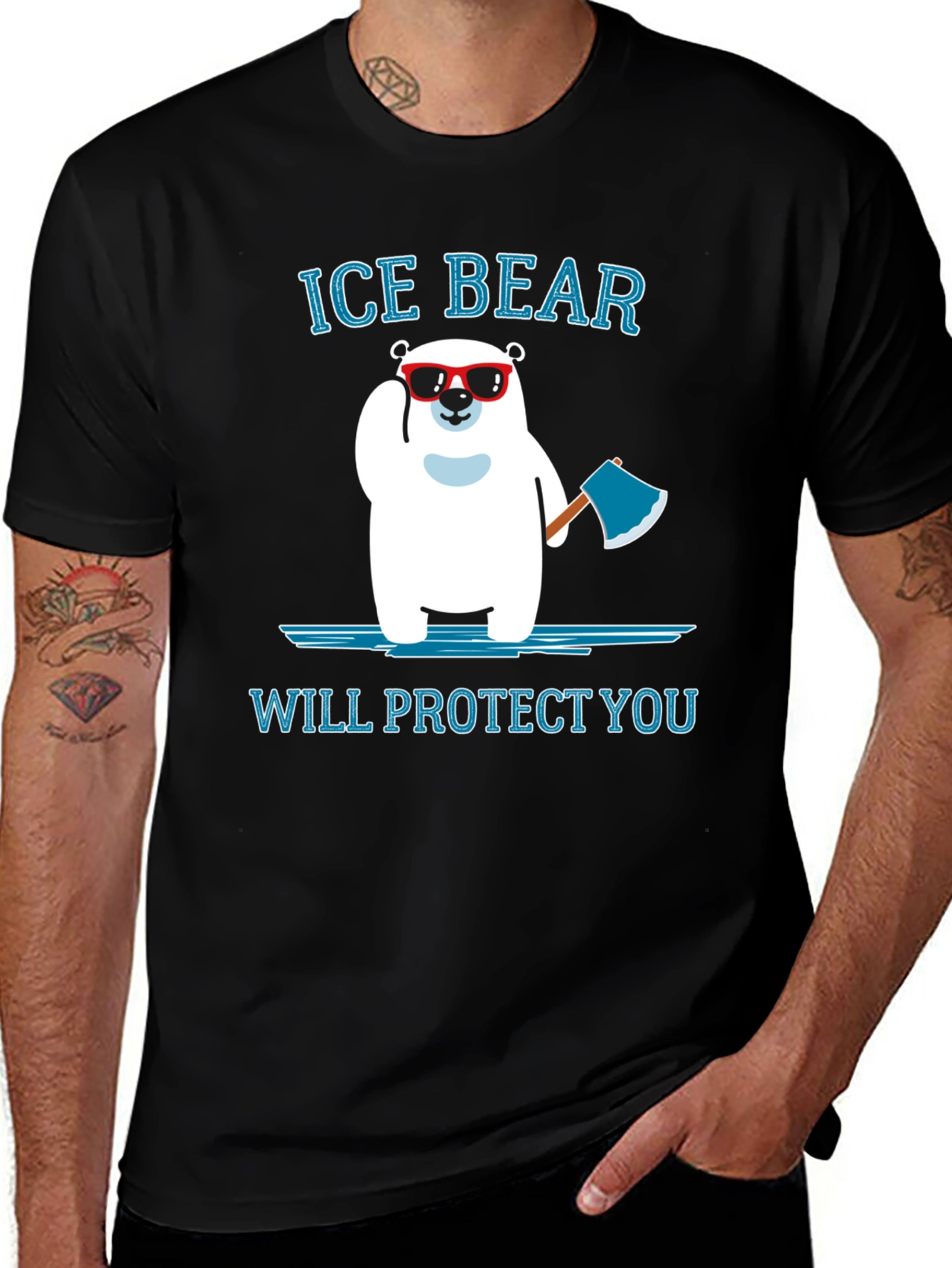 Ice Bear Will Protect You Black T-Shirt