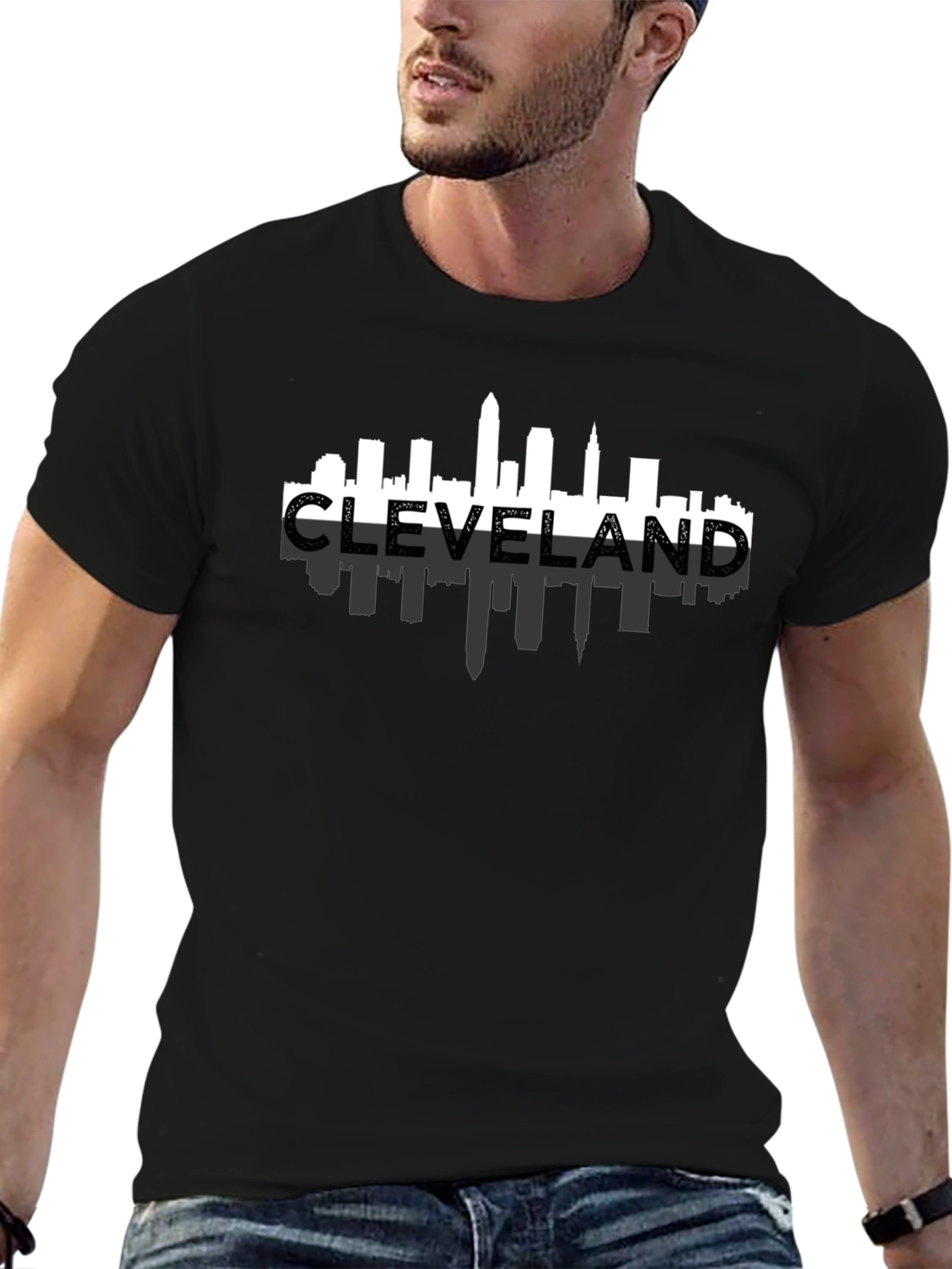 Cleveland Skyline Graphic Tee - Black Cotton Shirt