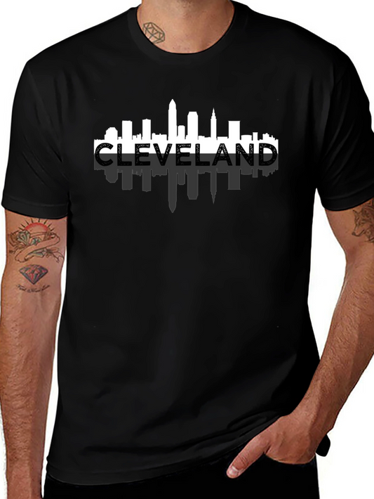 Cleveland Skyline Graphic Tee - Black Cotton Shirt