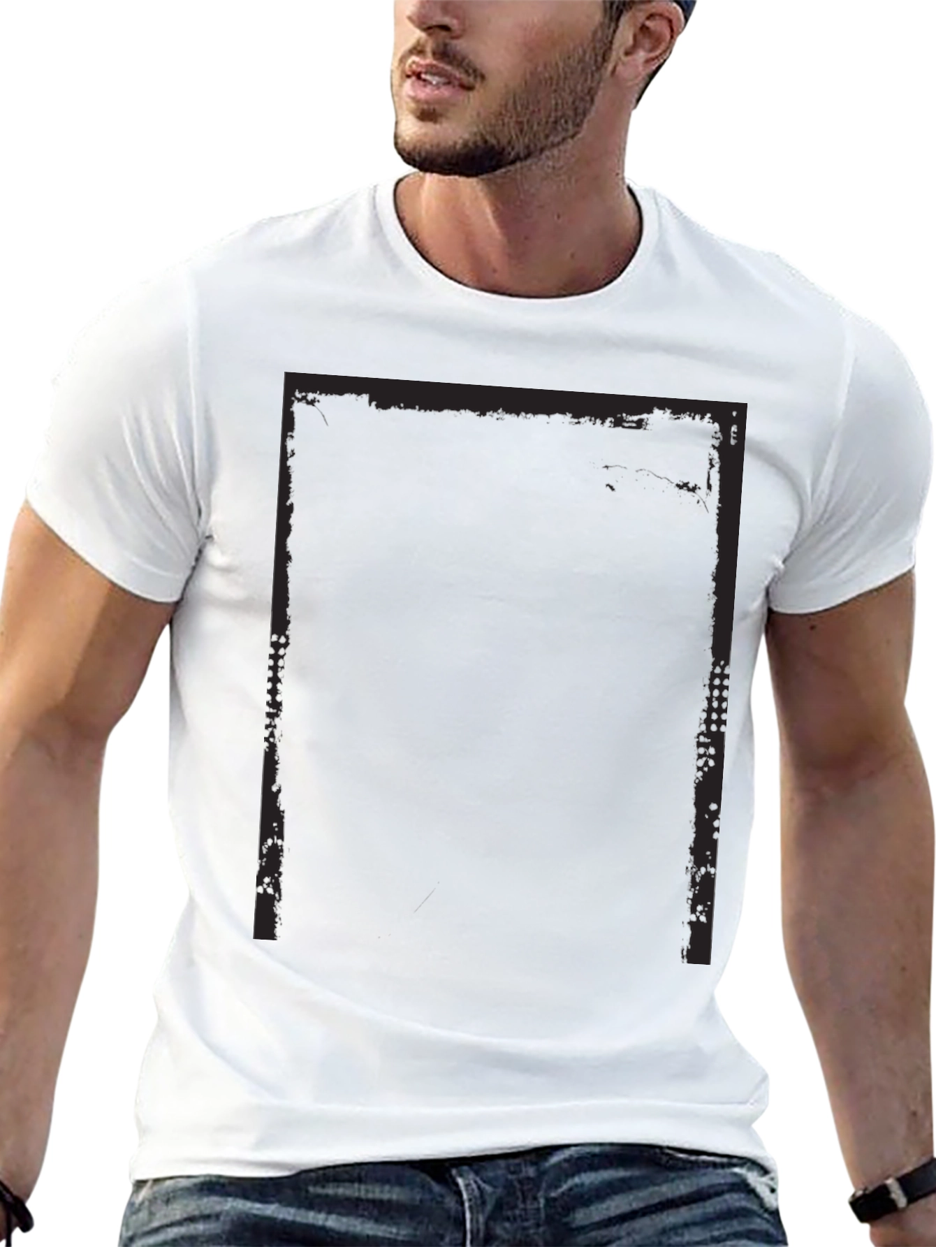 Edgy Black Graphic Tee - Grunge Rectangle