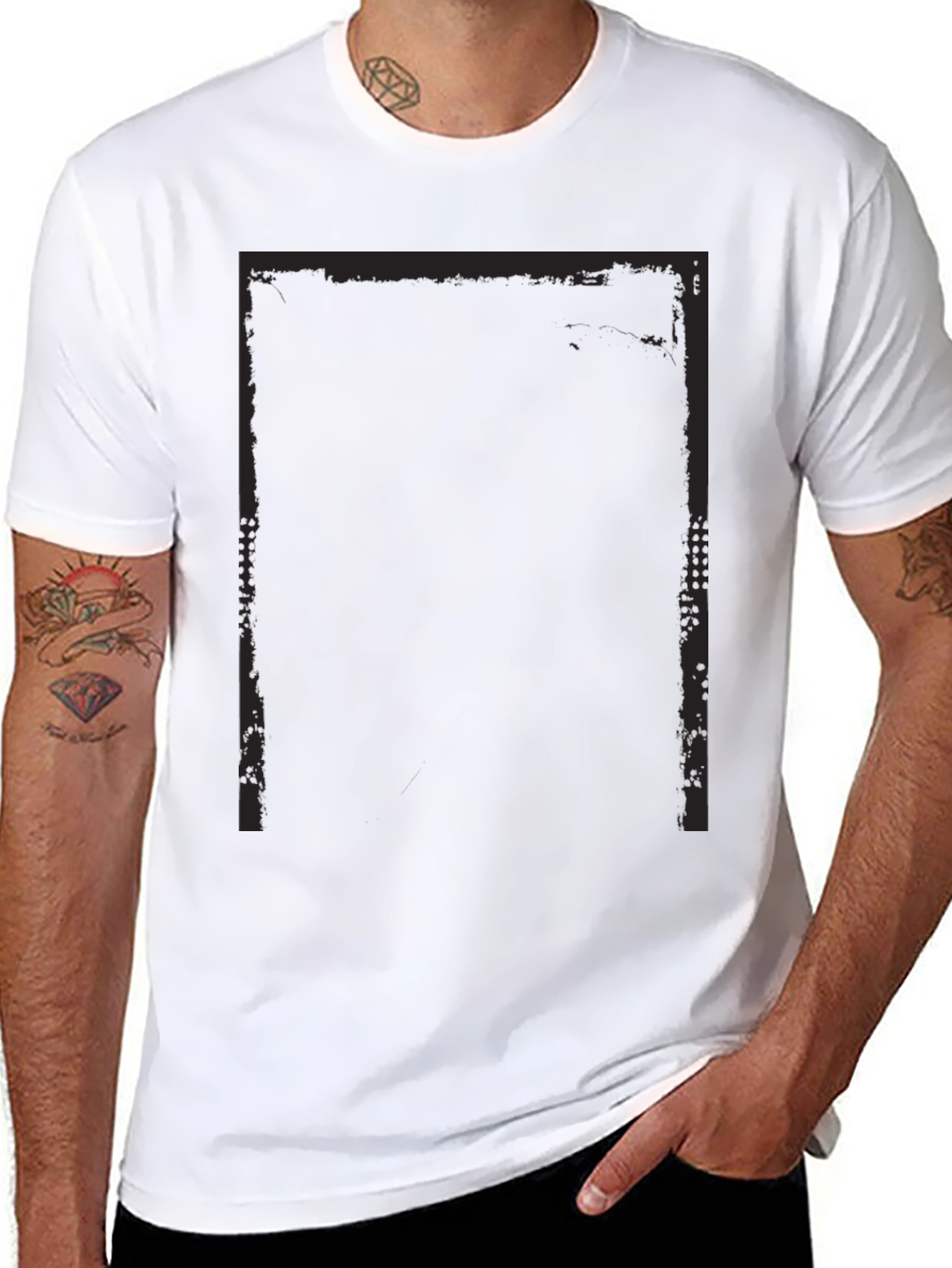 Edgy Black Graphic Tee - Grunge Rectangle