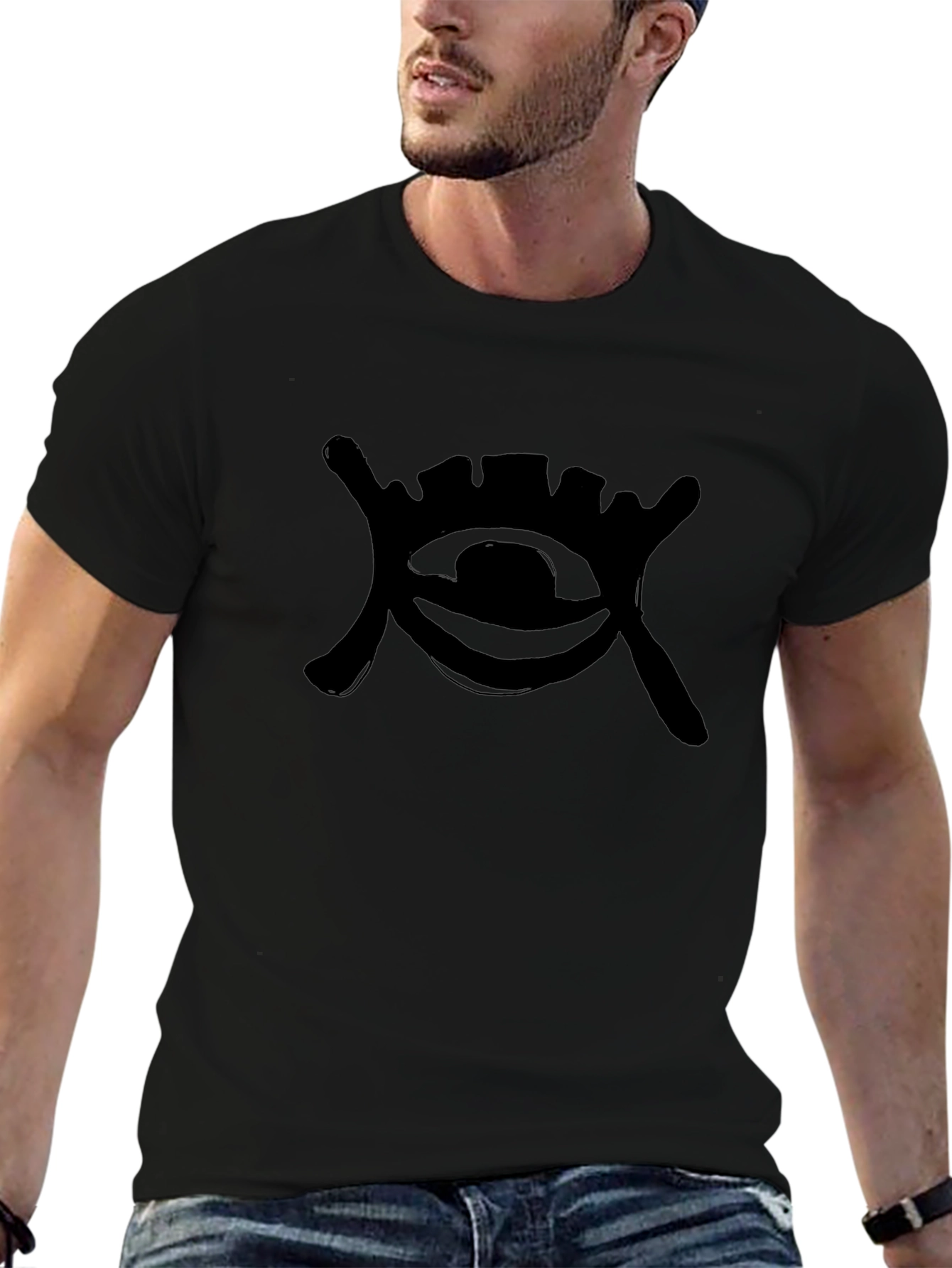 Mens Black Graphic Tee - Eye Design