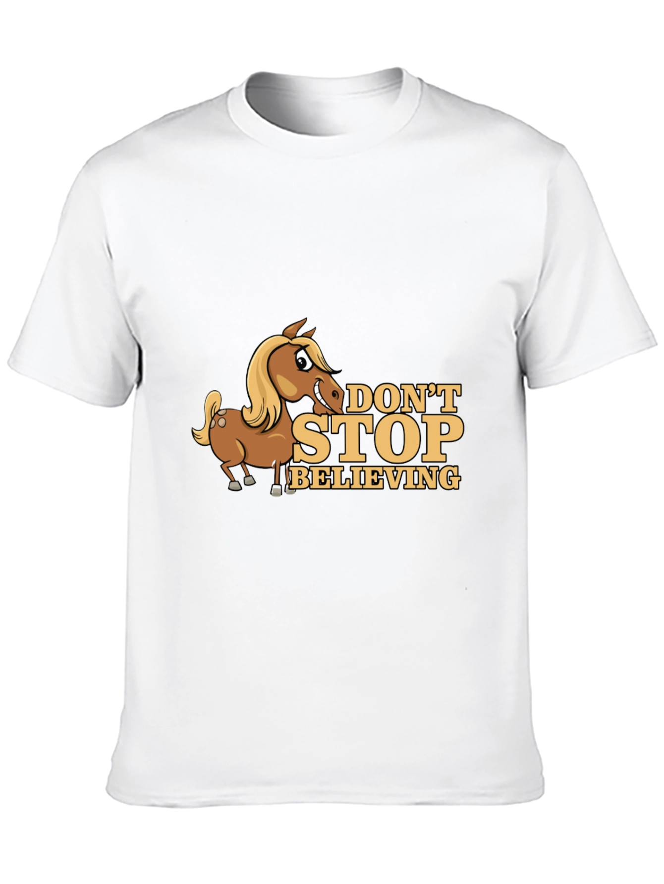 Dont Stop Believing Horse Cartoon Black T-Shirt