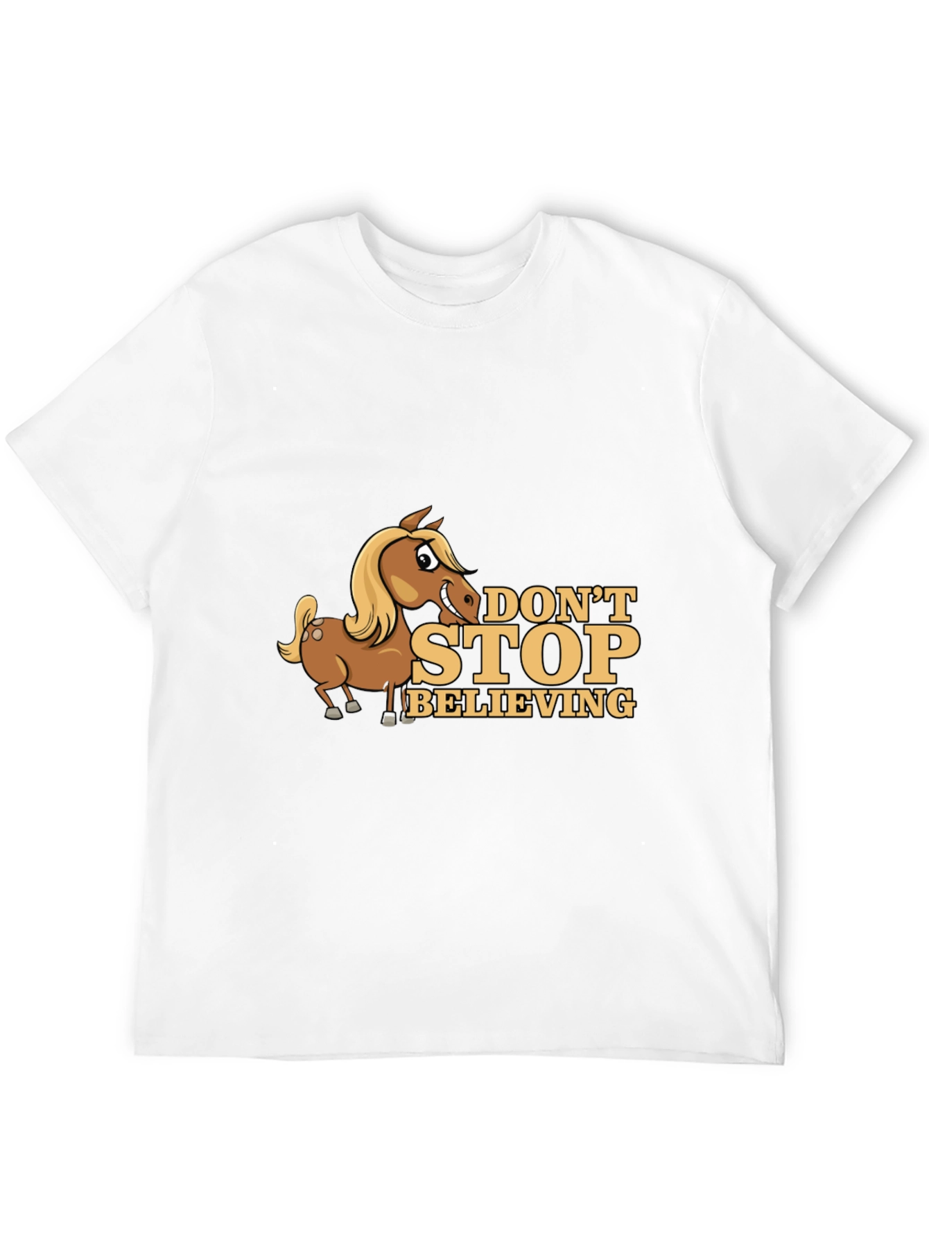 Dont Stop Believing Horse Cartoon Black T-Shirt