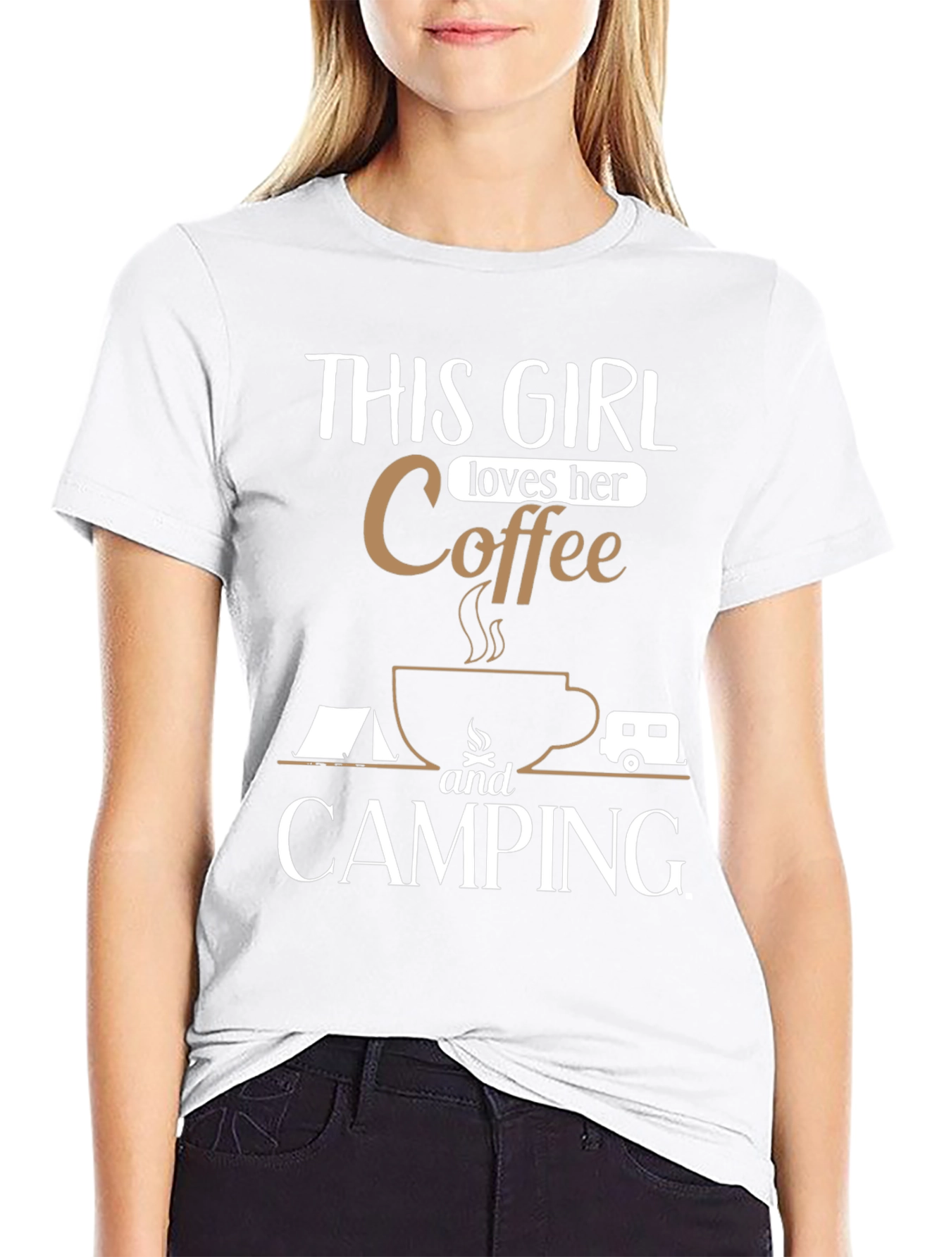 This Girl Loves Coffee and Camping Graphic T-Shirt