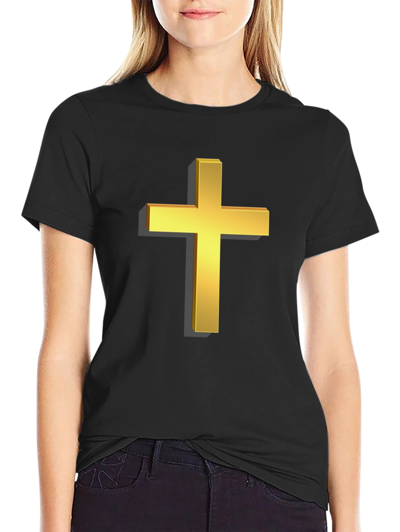 Gold Cross Graphic Black T-Shirt