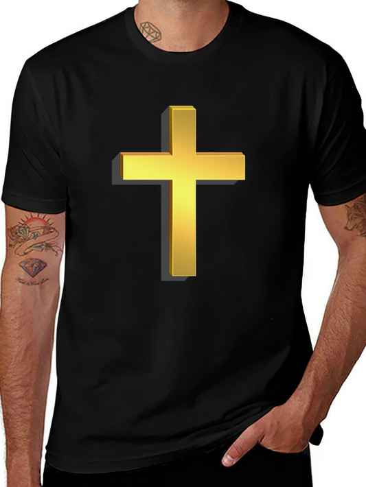Gold Cross Graphic Black T-Shirt