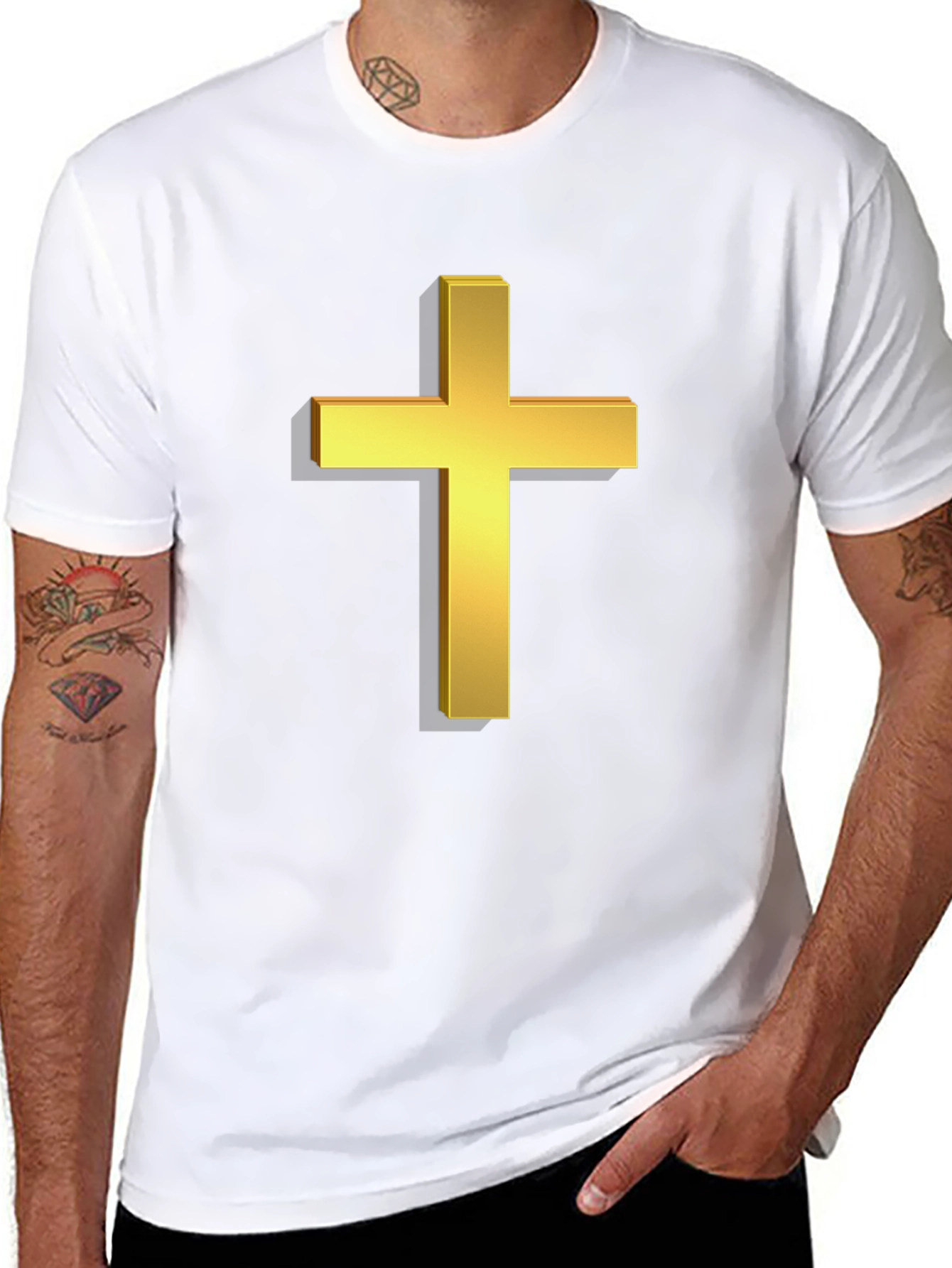 Gold Cross Graphic Black T-Shirt