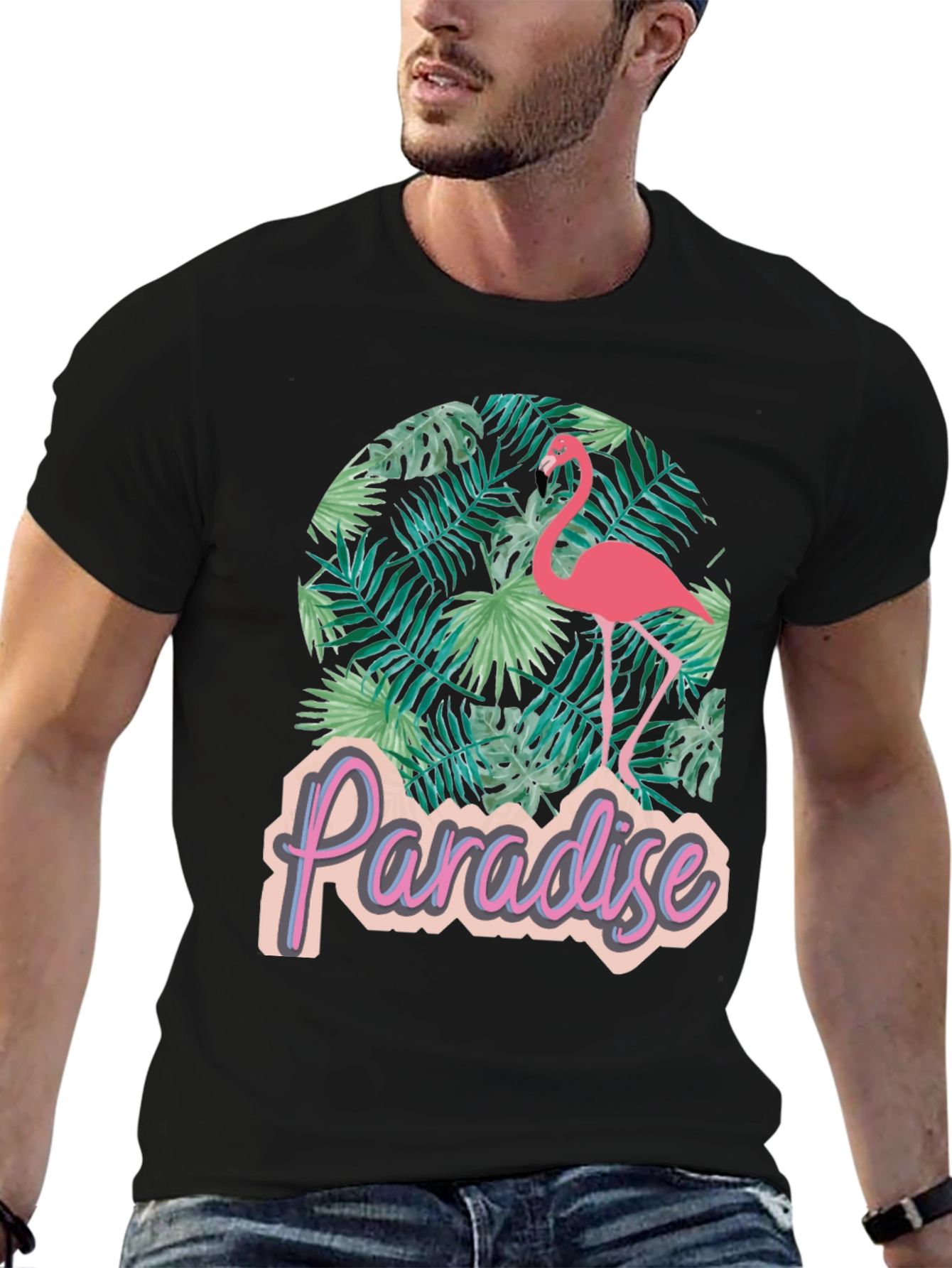 Paradise Flamingo Graphic Tee - Tropical Black T-Shirt