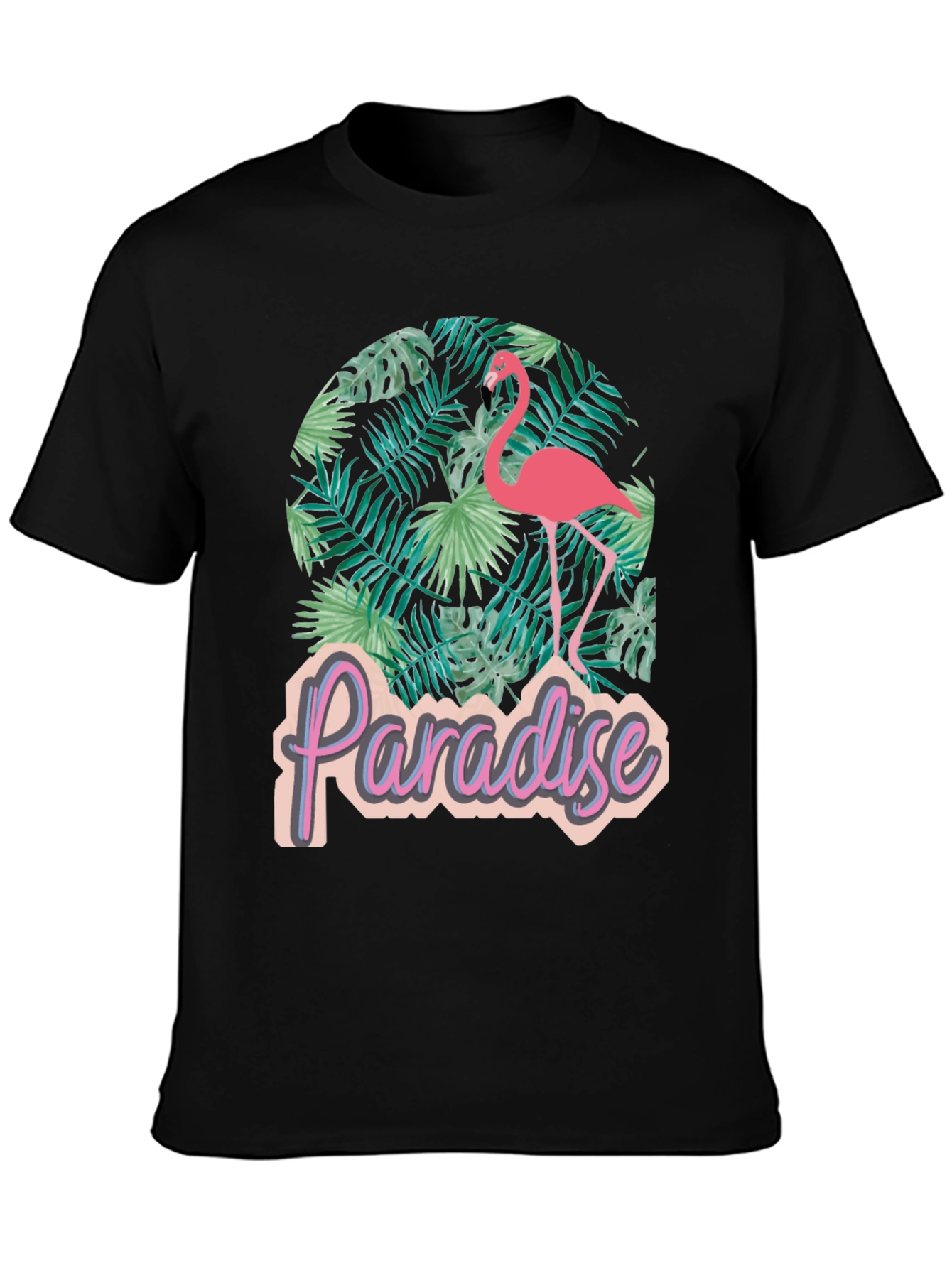 Paradise Flamingo Graphic Tee - Tropical Black T-Shirt