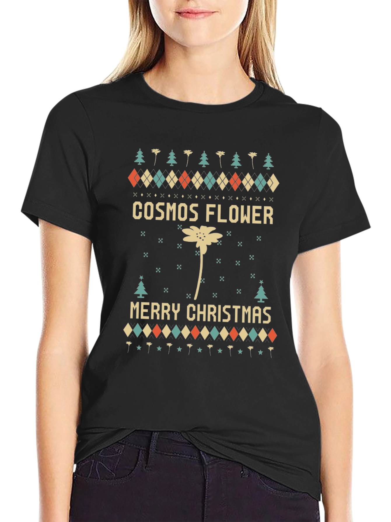 Cosmos Flower Merry Christmas Graphic Tee