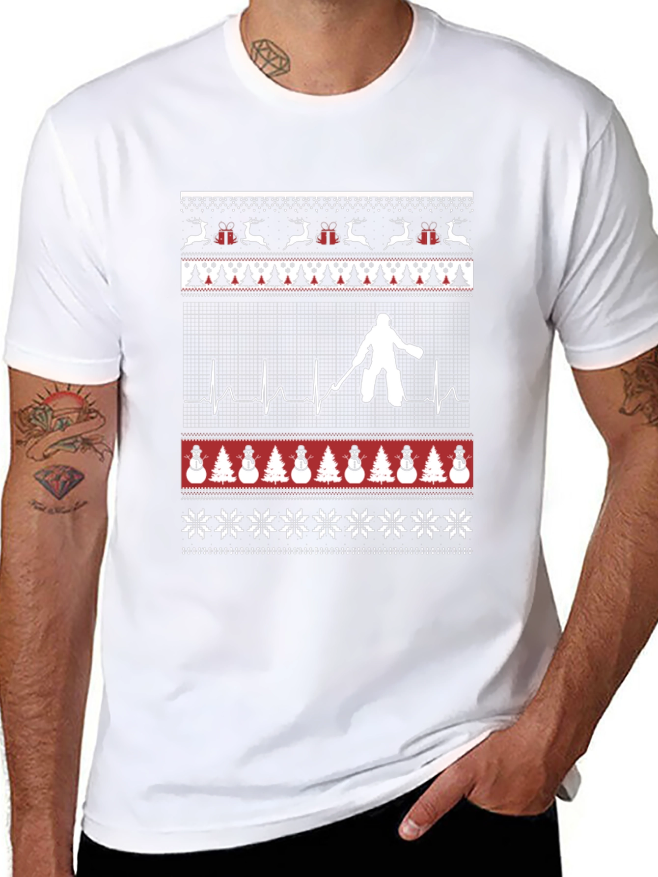 Ugly Christmas Hockey Goalie ECG Holiday T-Shirt
