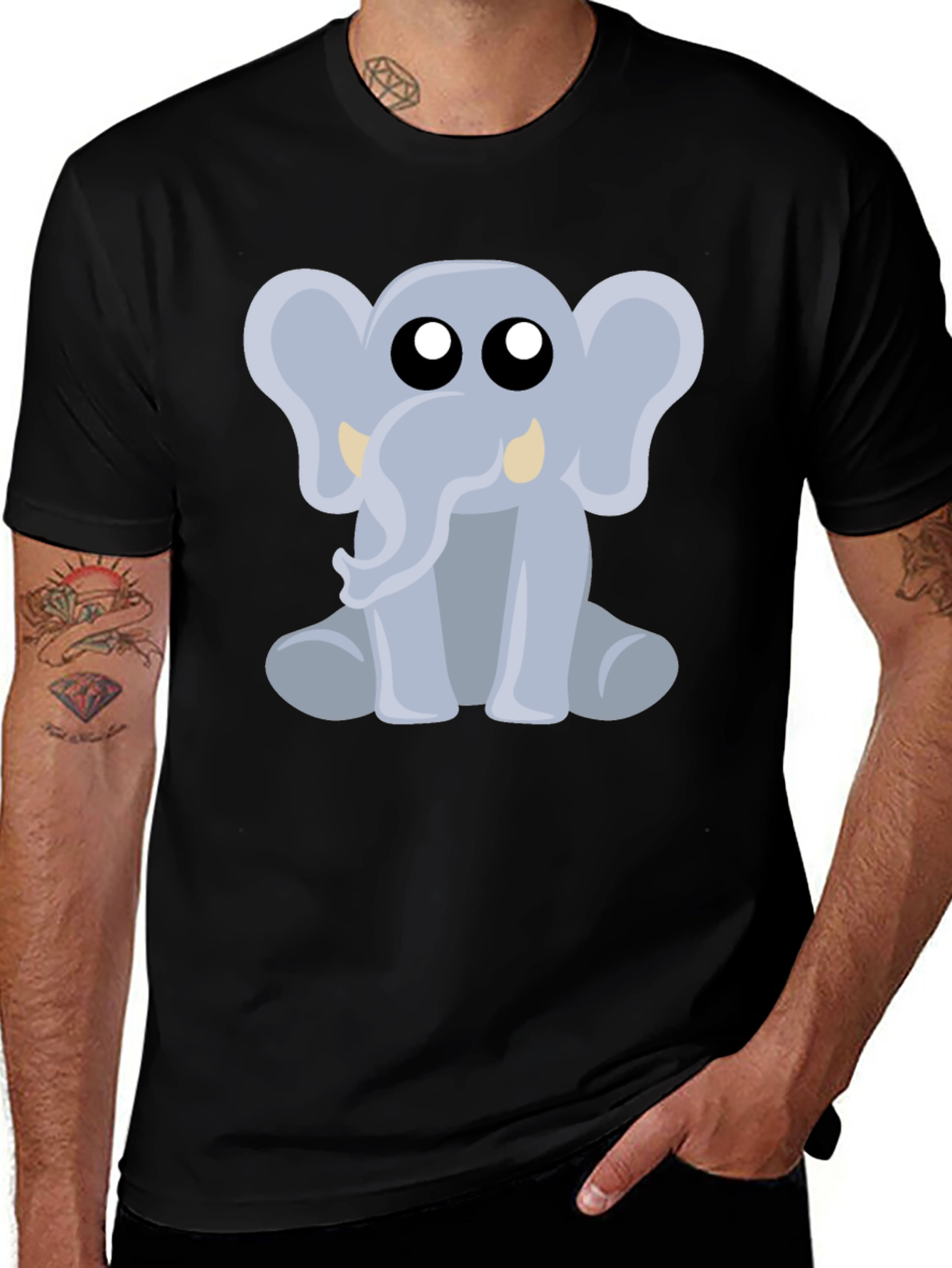 Cute Elephant Graphic Tee - Black Cotton Shirt