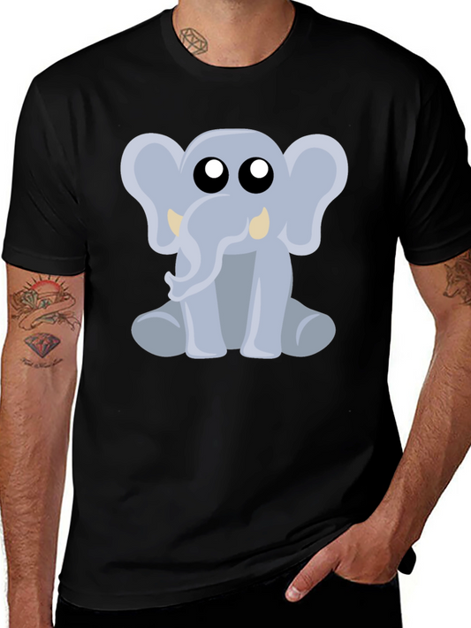Cute Elephant Graphic Tee - Black Cotton Shirt