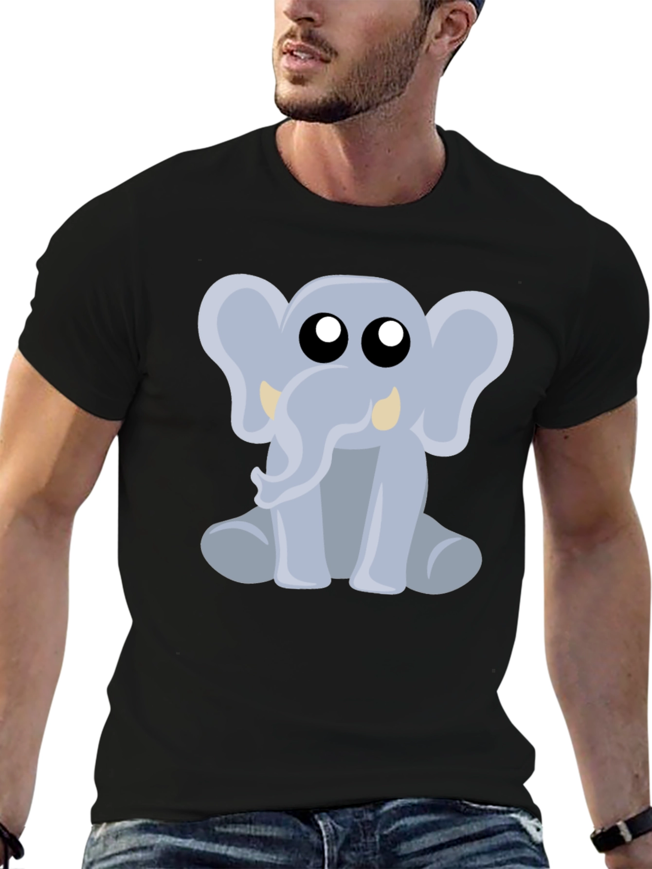 Cute Elephant Graphic Tee - Black Cotton Shirt