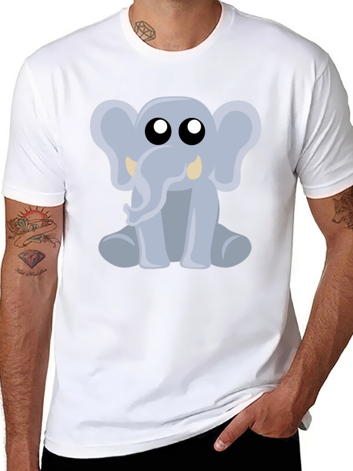 Cute Elephant Graphic Tee - Black Cotton Shirt