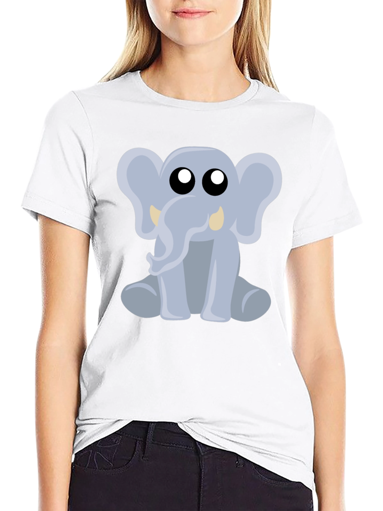 Cute Elephant Graphic Tee - Black Cotton Shirt