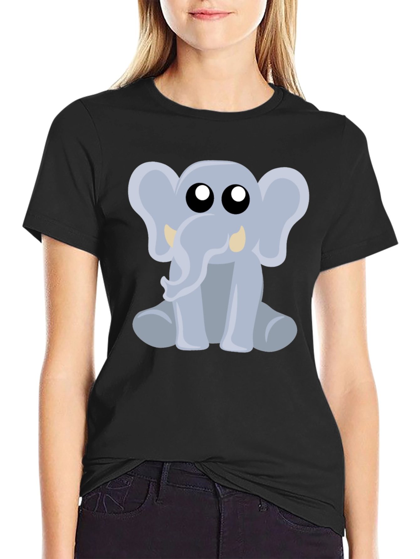 Cute Elephant Graphic Tee - Black Cotton Shirt