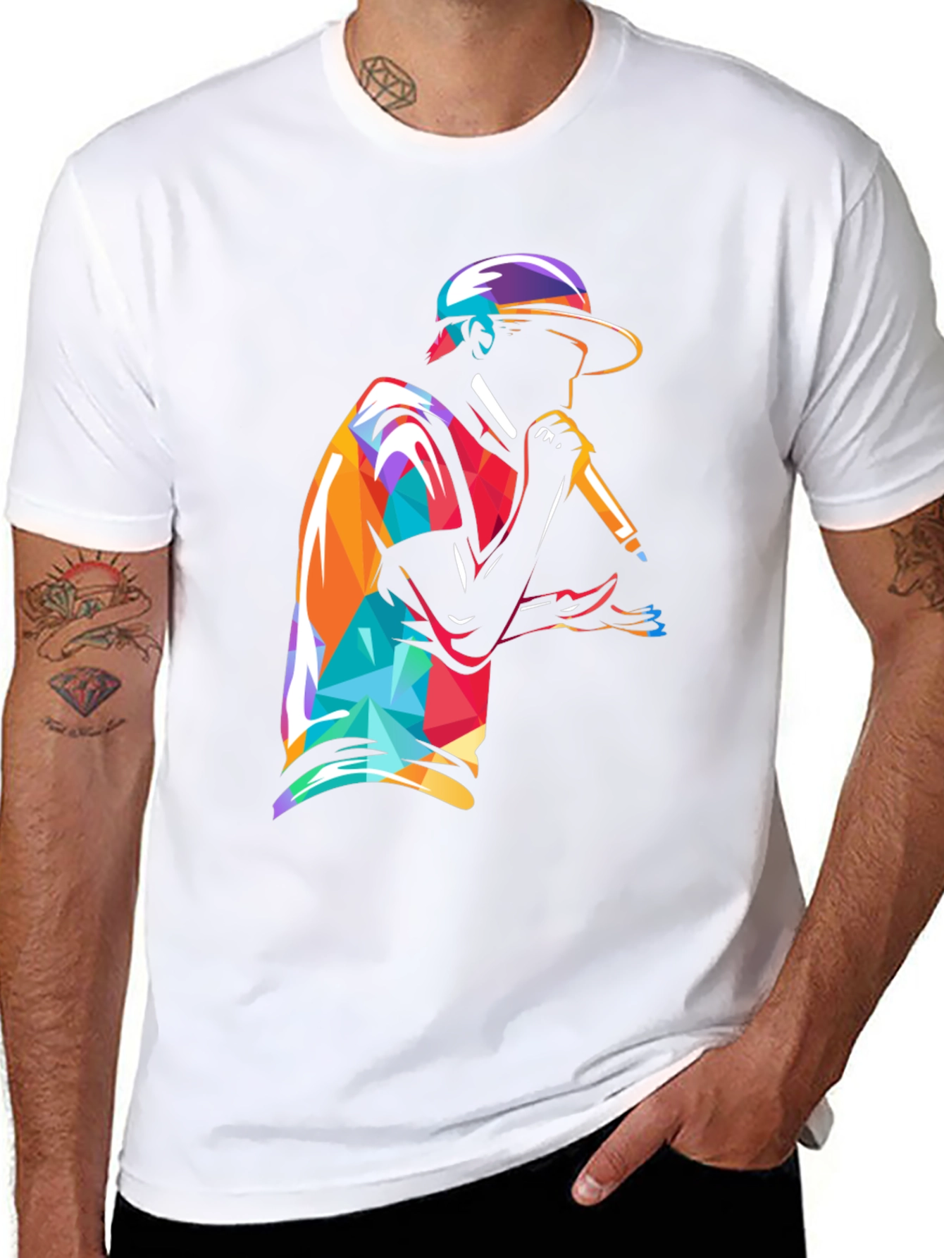 Geometric Rapper Graphic Tee - Cool Streetwear Style