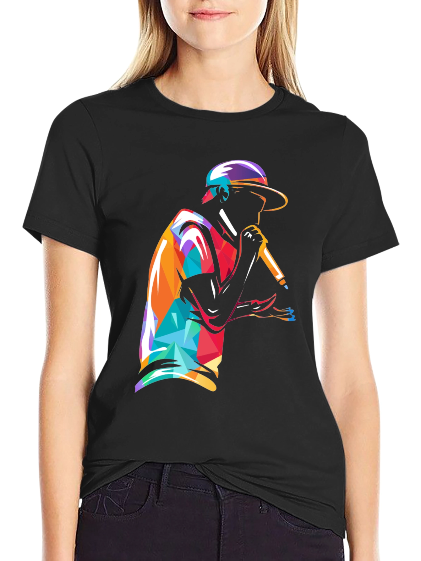 Geometric Rapper Graphic Tee - Cool Streetwear Style