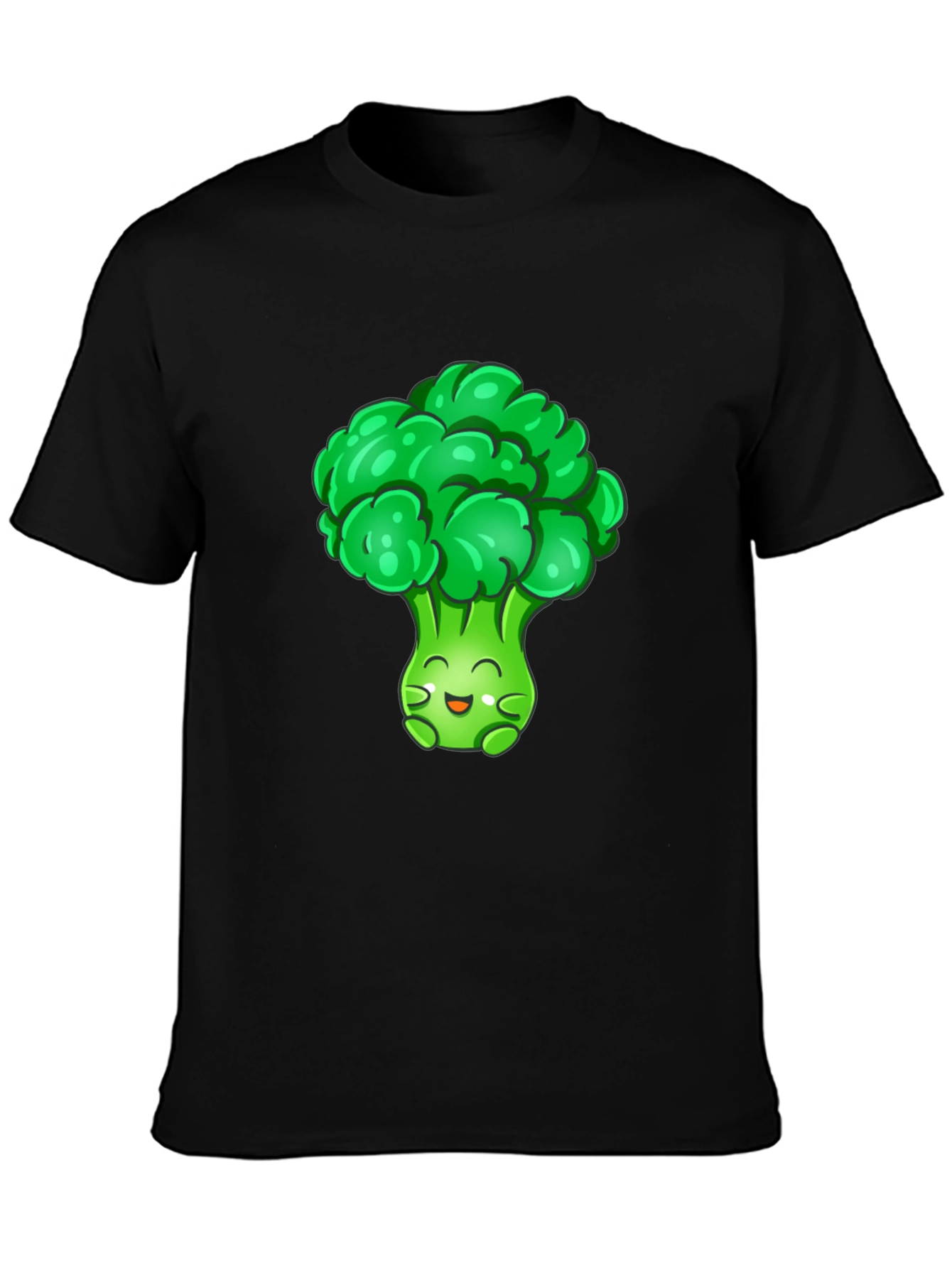 Broccoli Cartoon Graphic T-Shirt - Black