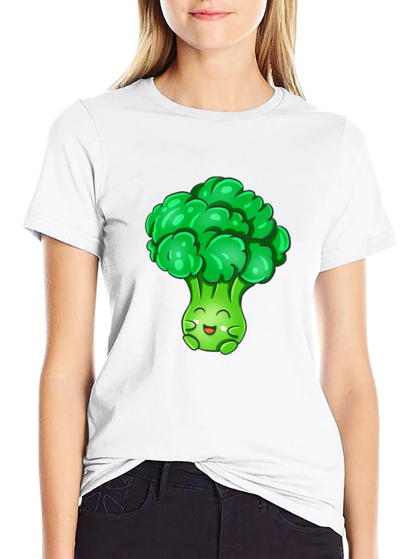 Broccoli Cartoon Graphic T-Shirt - Black