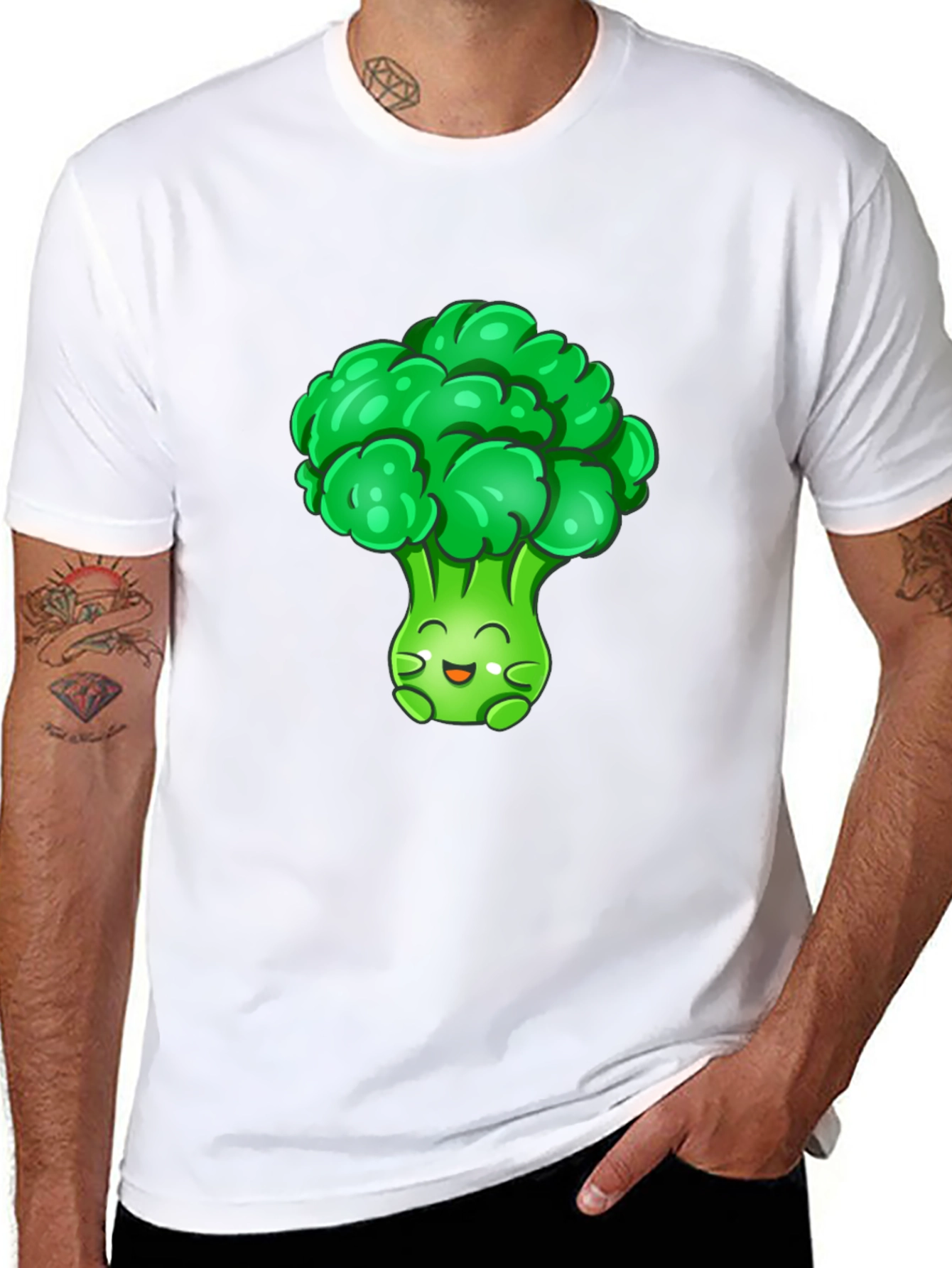 Broccoli Cartoon Graphic T-Shirt - Black