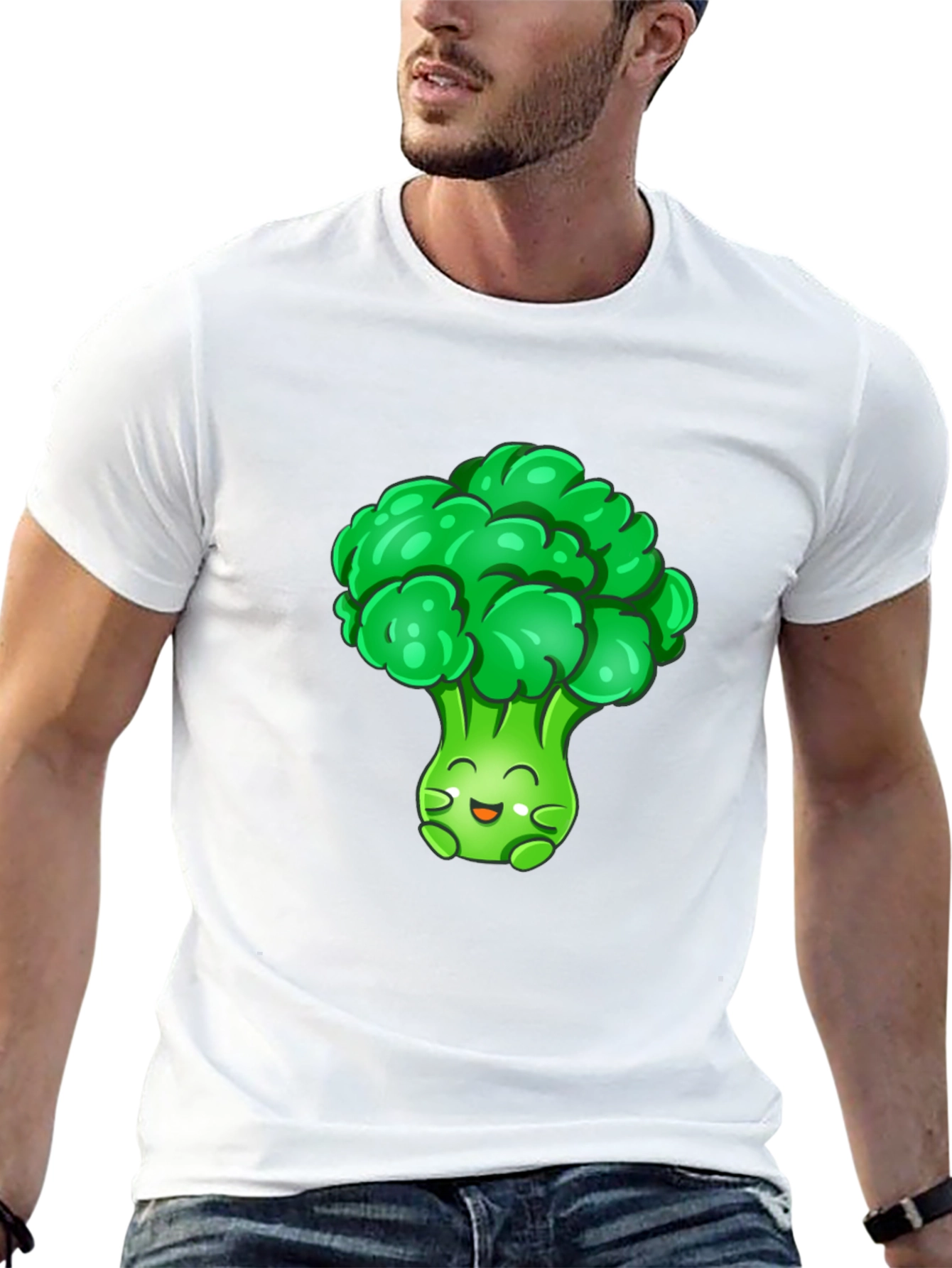 Broccoli Cartoon Graphic T-Shirt - Black